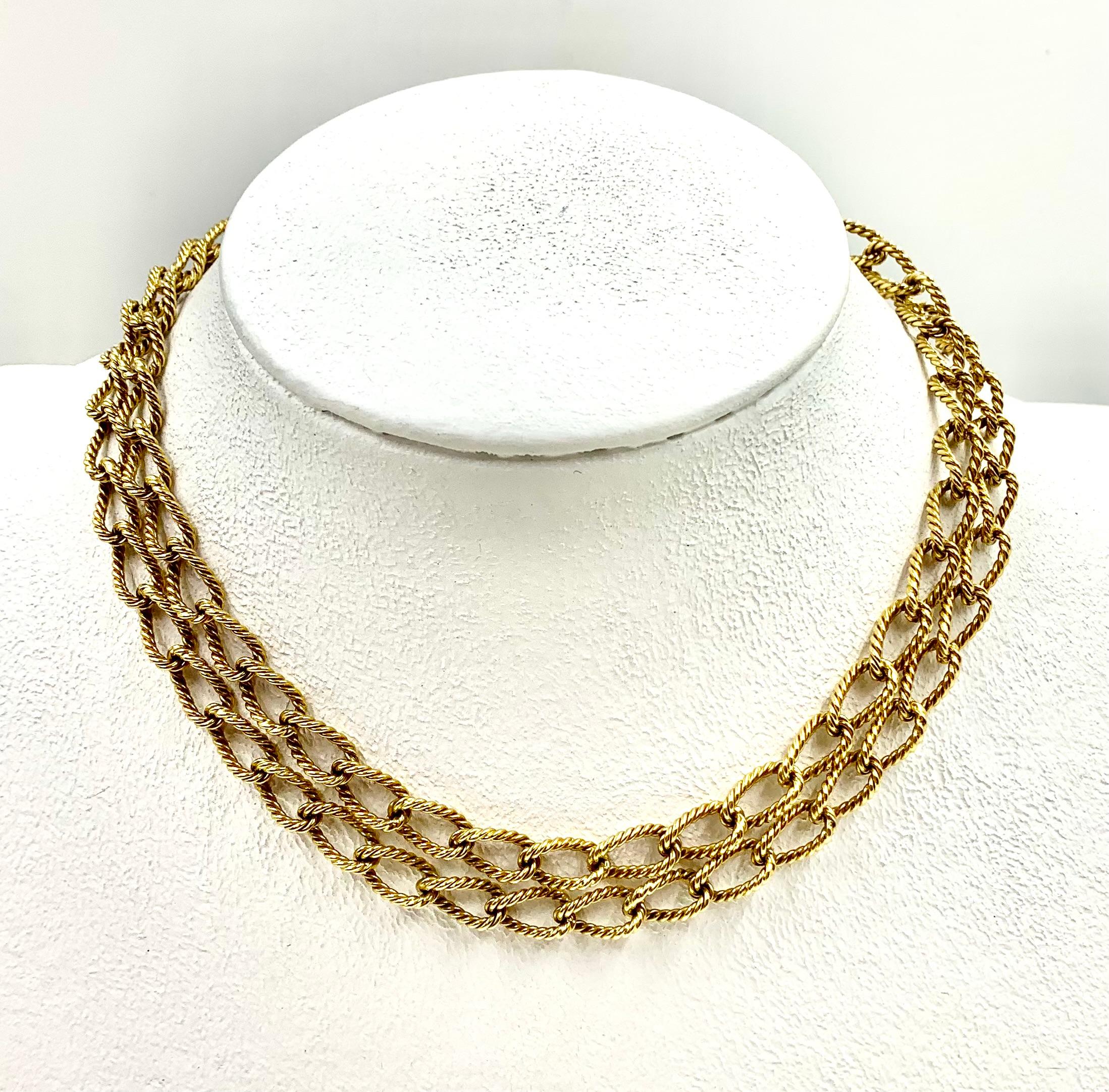Estate Cartier 18K Yellow Gold Rope Twist Link Long Chain Necklace, 1970's 11