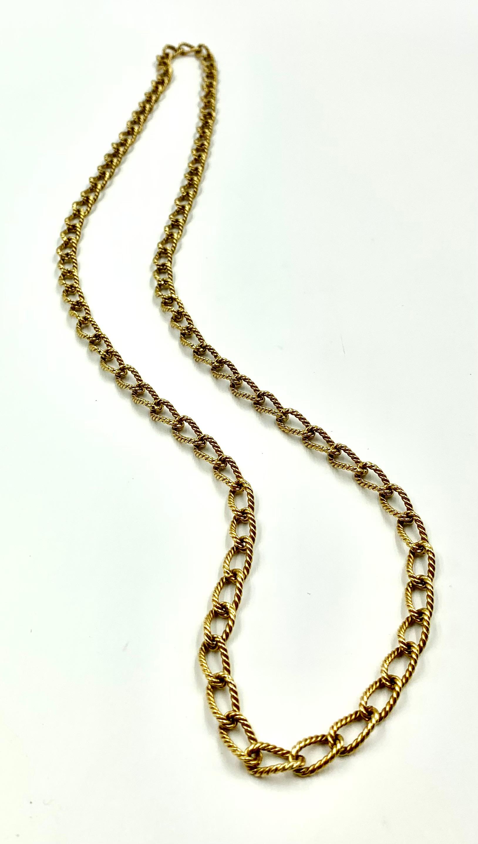 Estate Cartier 18K Yellow Gold Rope Twist Link Long Chain Necklace, 1970's In Good Condition In New York, NY