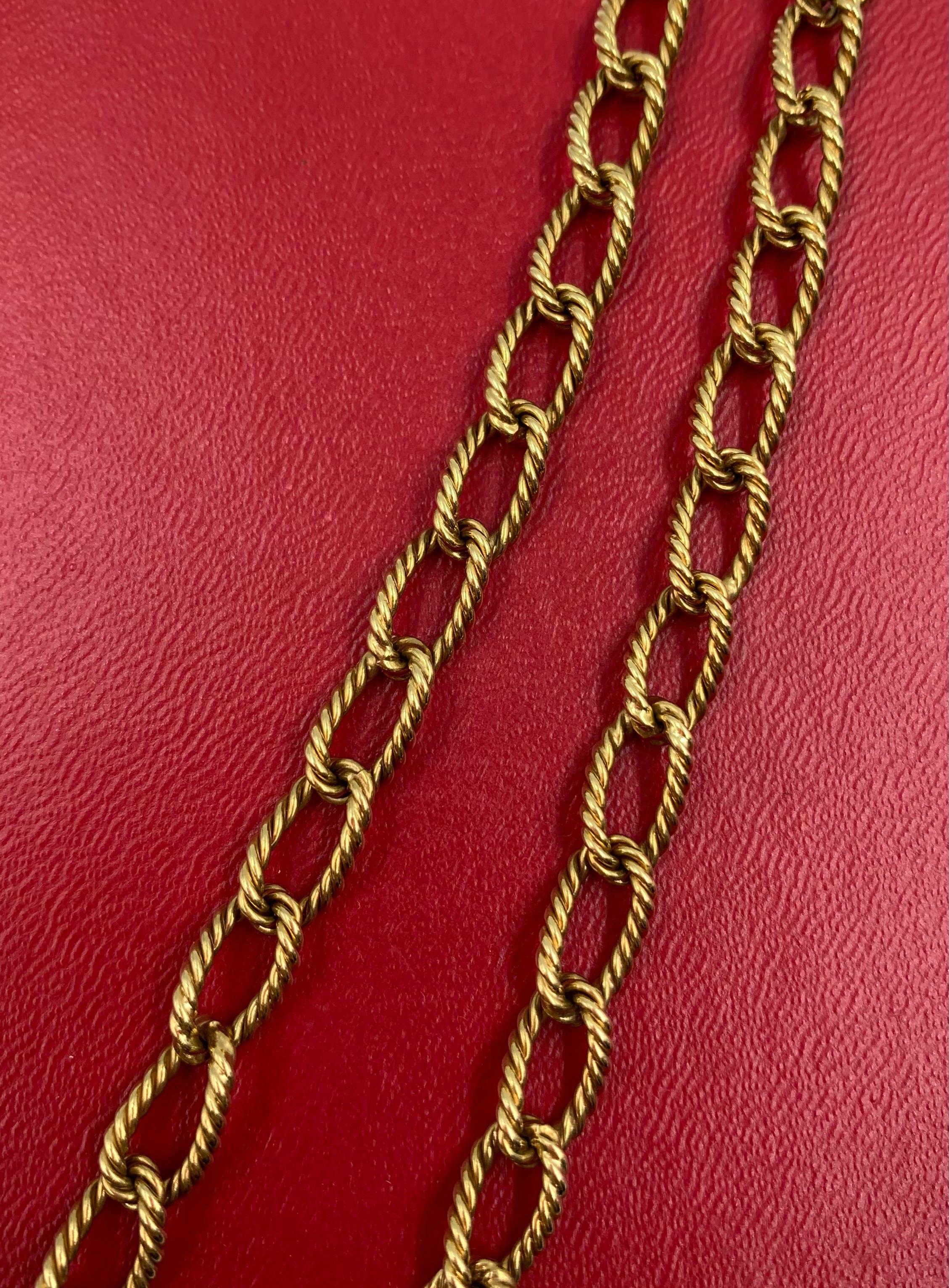 Women's or Men's Estate Cartier 18K Yellow Gold Rope Twist Link Long Chain Necklace, 1970's
