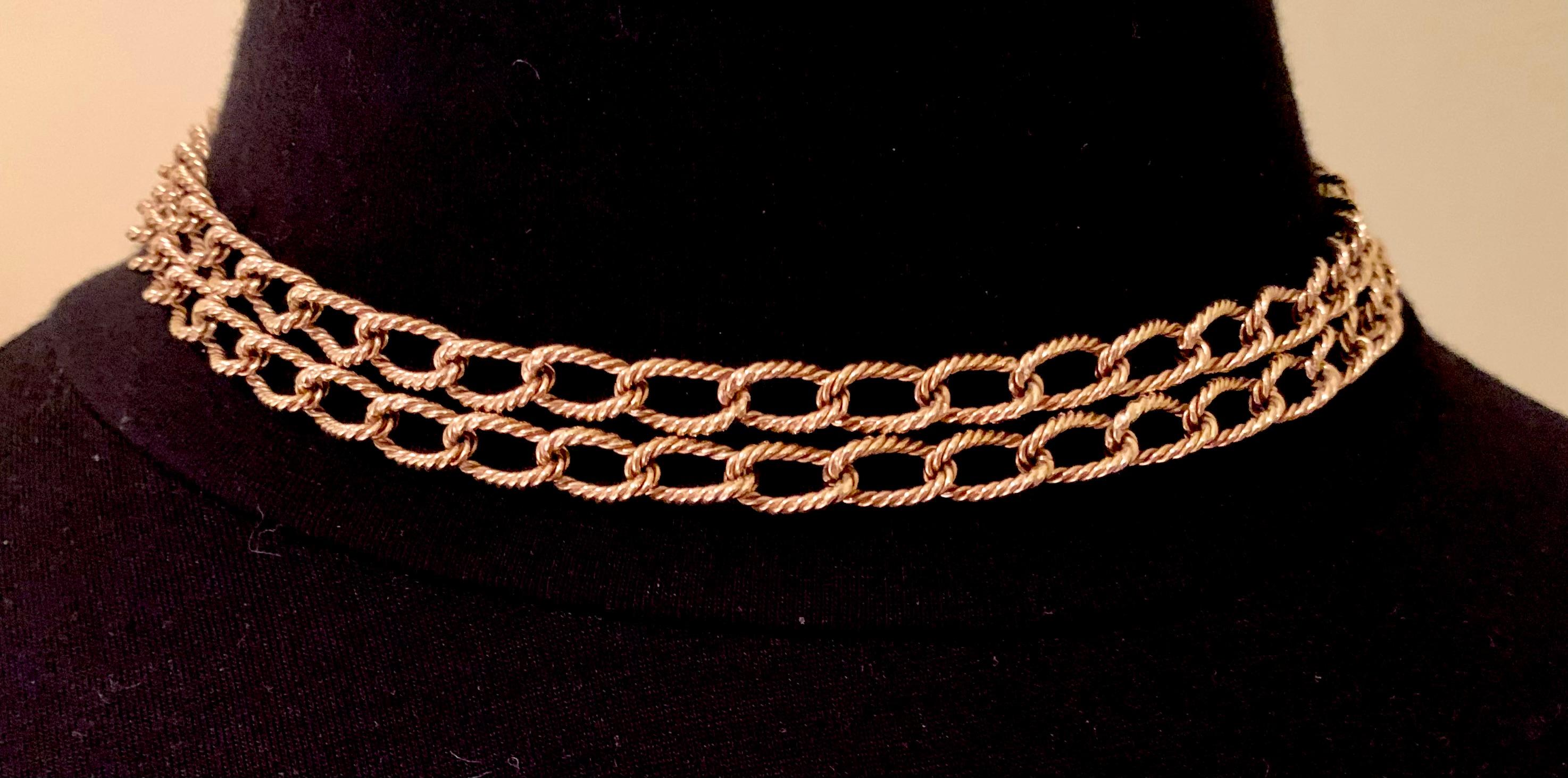 Estate Cartier 18K Yellow Gold Rope Twist Link Long Chain Necklace, 1970's 2