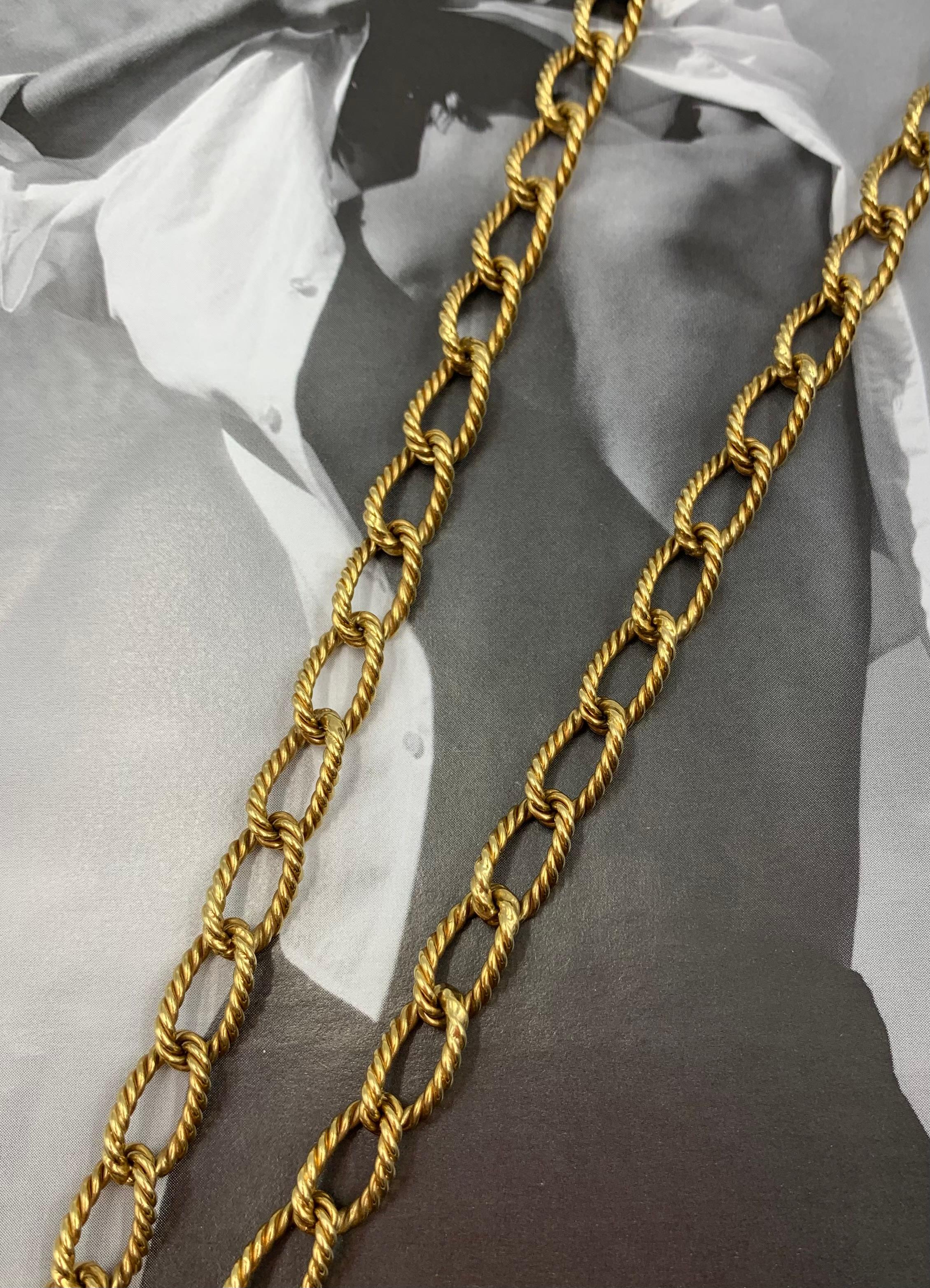 Estate Cartier 18K Yellow Gold Rope Twist Link Long Chain Necklace, 1970's 3