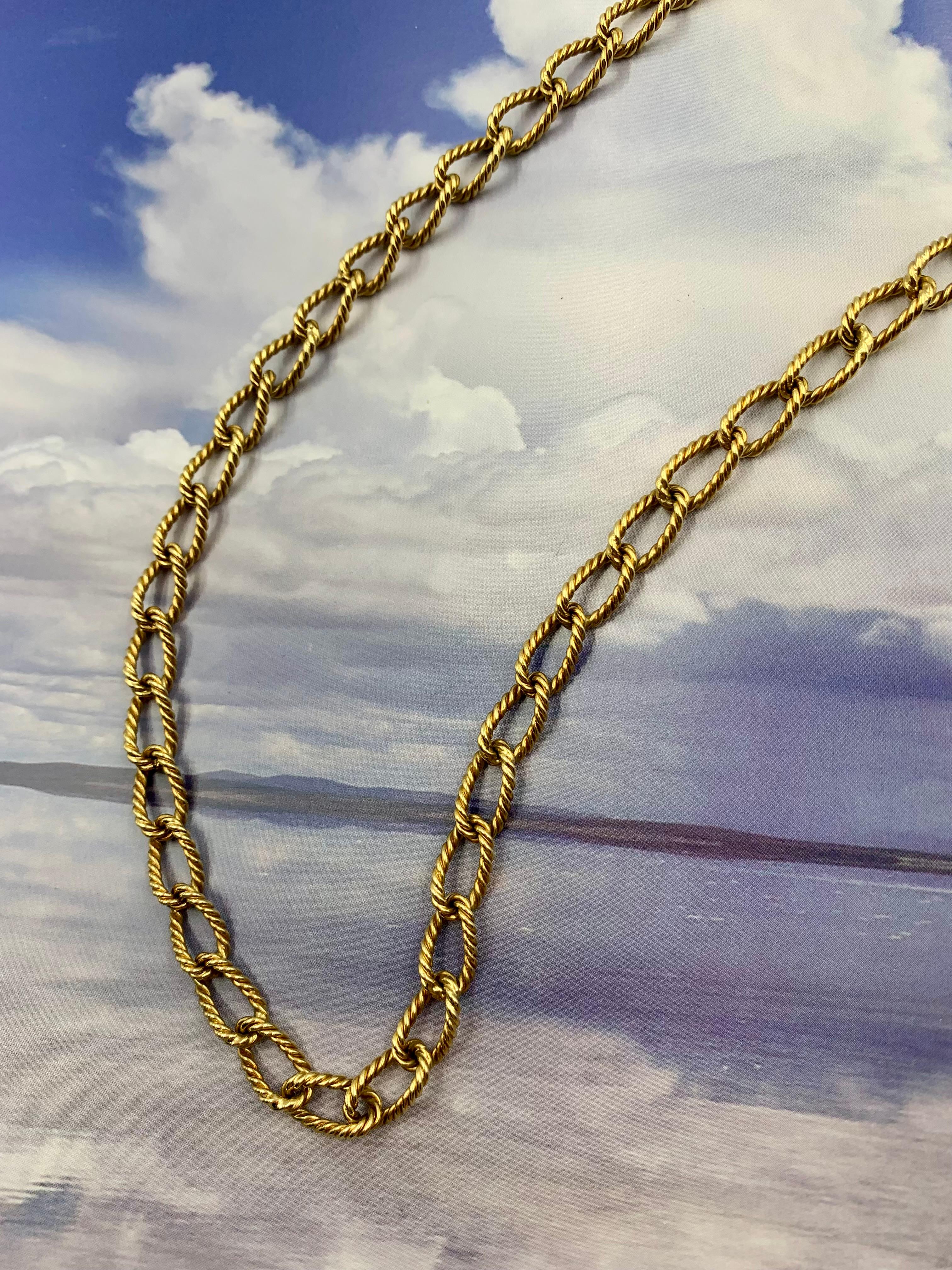 Estate Cartier 18K Yellow Gold Rope Twist Link Long Chain Necklace, 1970's 4