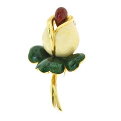 Vintage Estate Cartier 18 Karat Yellow Gold Tulip with Color Enamel Brooch Pin