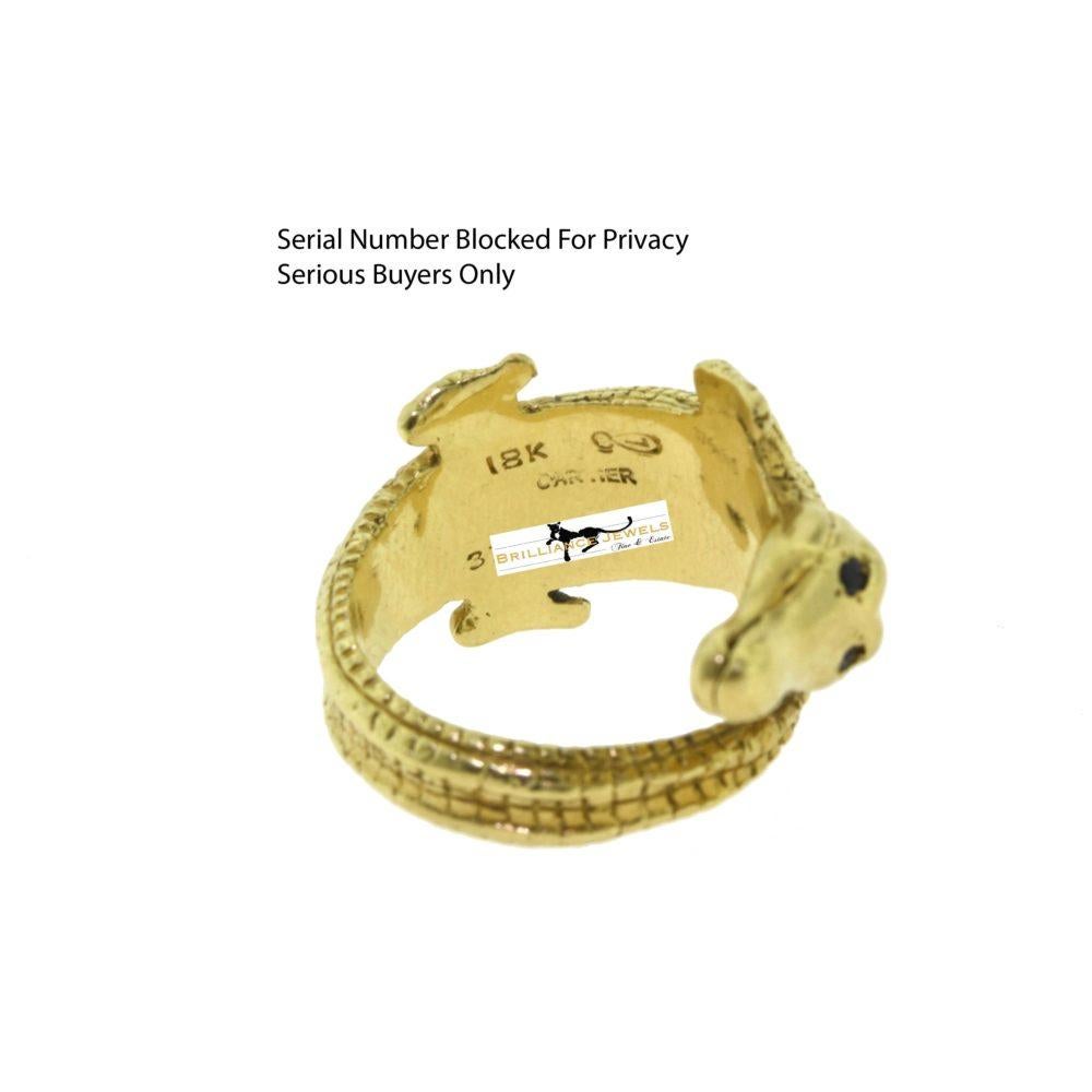 Estate Cartier Alligator Wrap Around Yellow Gold with Sapphire Eyes Ring In Good Condition In Miami, FL