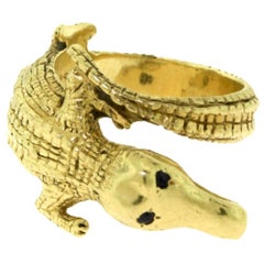 Estate Cartier Alligator Wrap Around Yellow Gold with Sapphire Eyes Ring