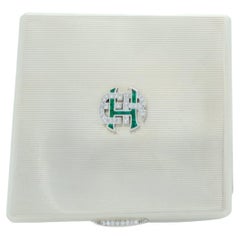 Estate Cartier Baguette Shape Emerald & Round Diamond Compact in 14K White Gold