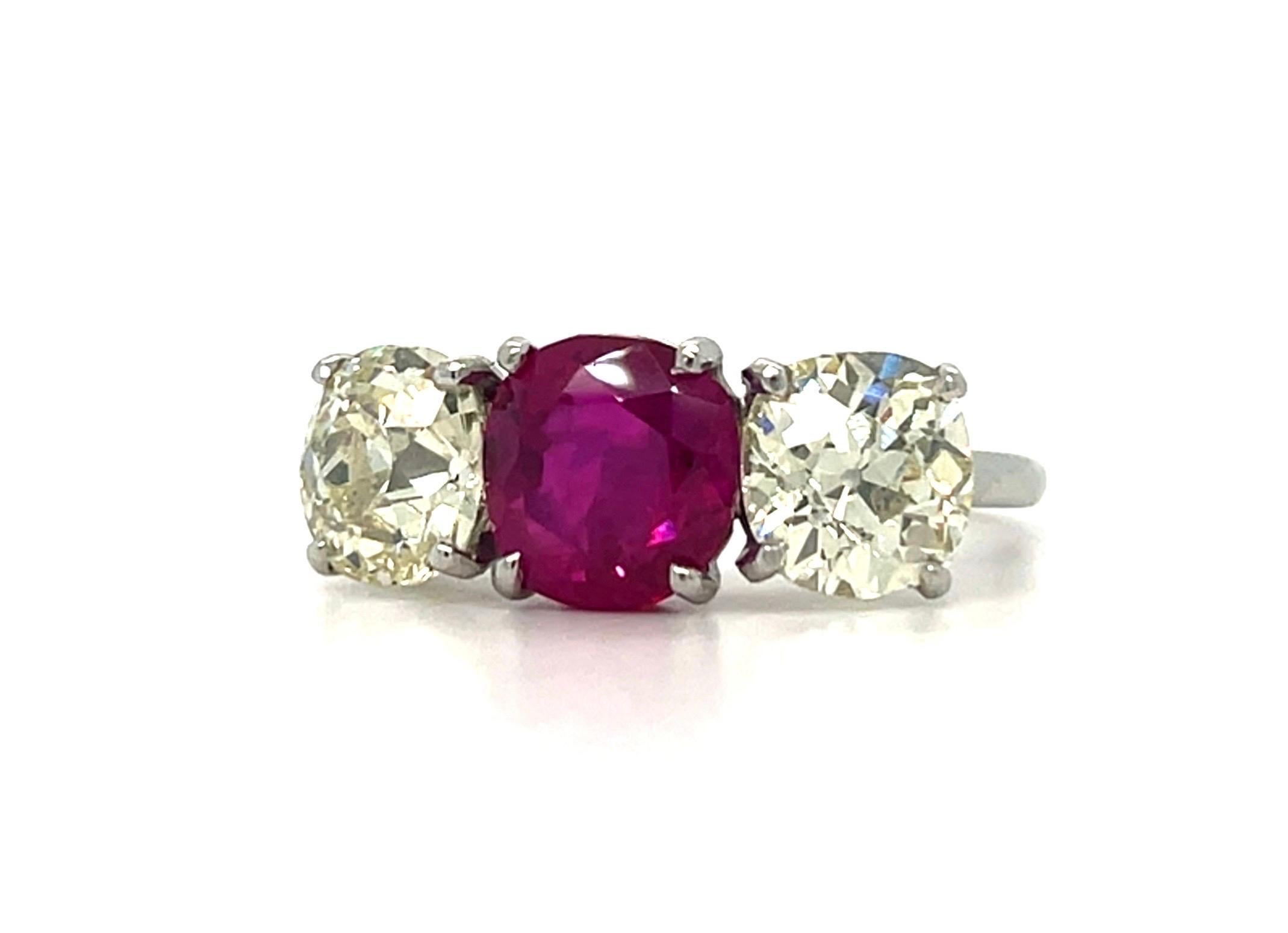 Art Deco Estate Cartier Burmese Ruby and Diamond Ring For Sale