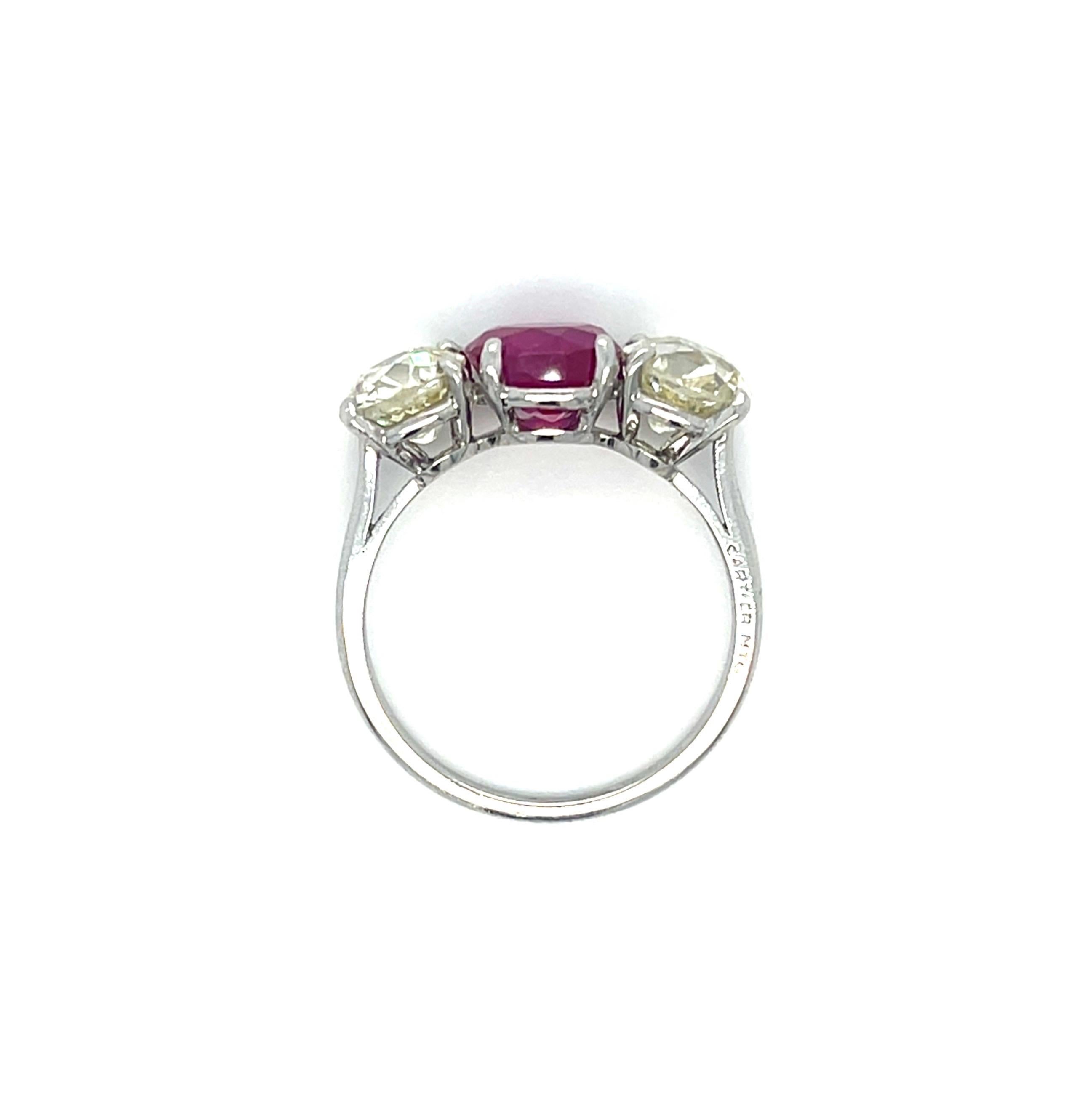 Old European Cut Estate Cartier Burmese Ruby and Diamond Ring For Sale