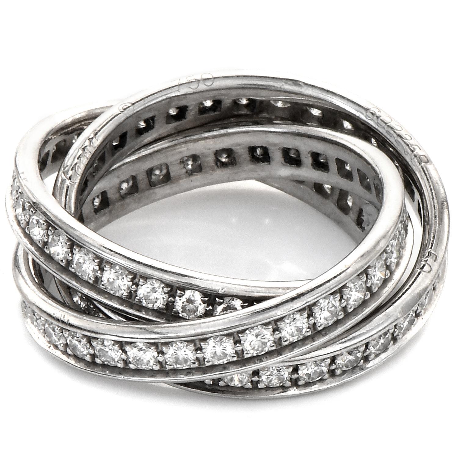 Taille ronde Cartier, bague à anneau Trinity classique en or blanc 18 carats et diamants, taille 50 en vente