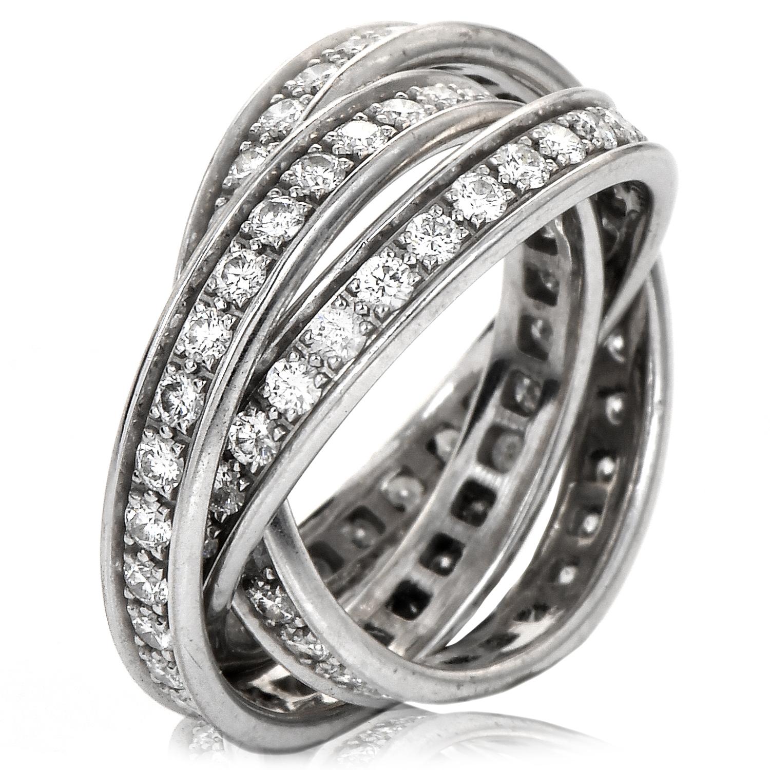 Cartier, bague à anneau Trinity classique en or blanc 18 carats et diamants, taille 50 Pour femmes en vente