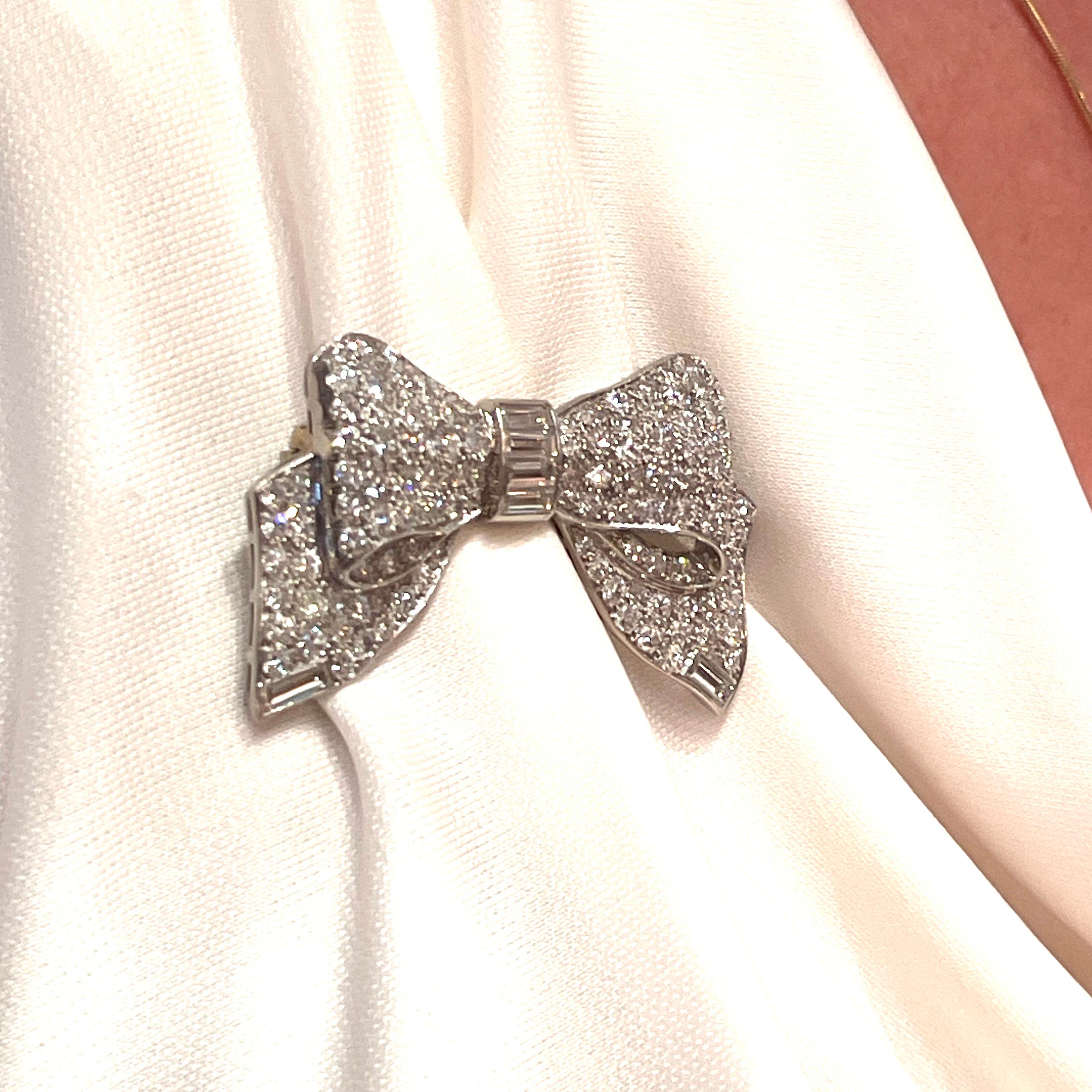 Estate Cartier Diamond and Platinum Bow Pin, Circa 1940's-1950's. For Sale 1