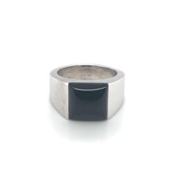 Estate Cartier Geometric Cabochon Onyx Ring 18K White Gold