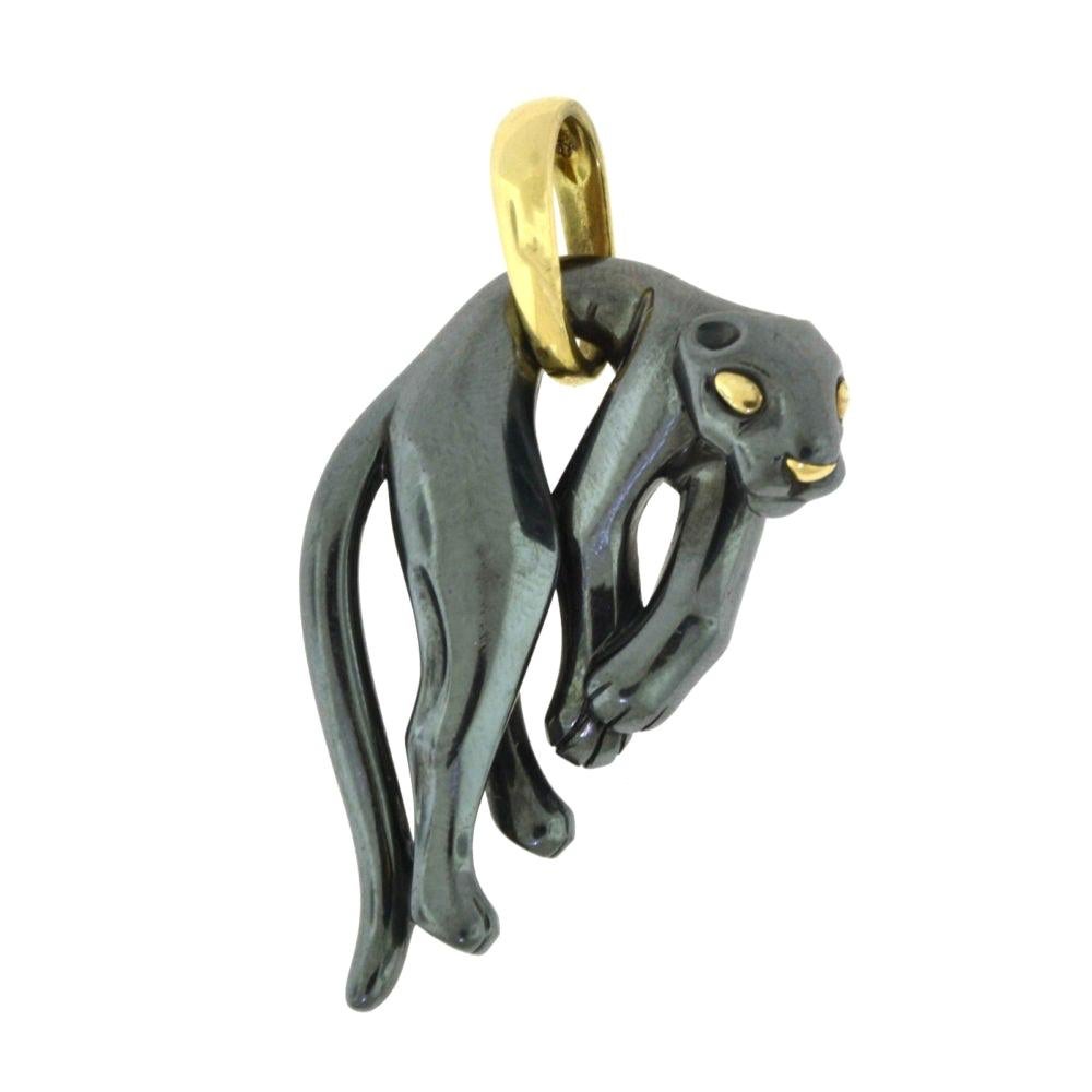 Estate Cartier Hanging Silverium Black Panther Gold Pendant