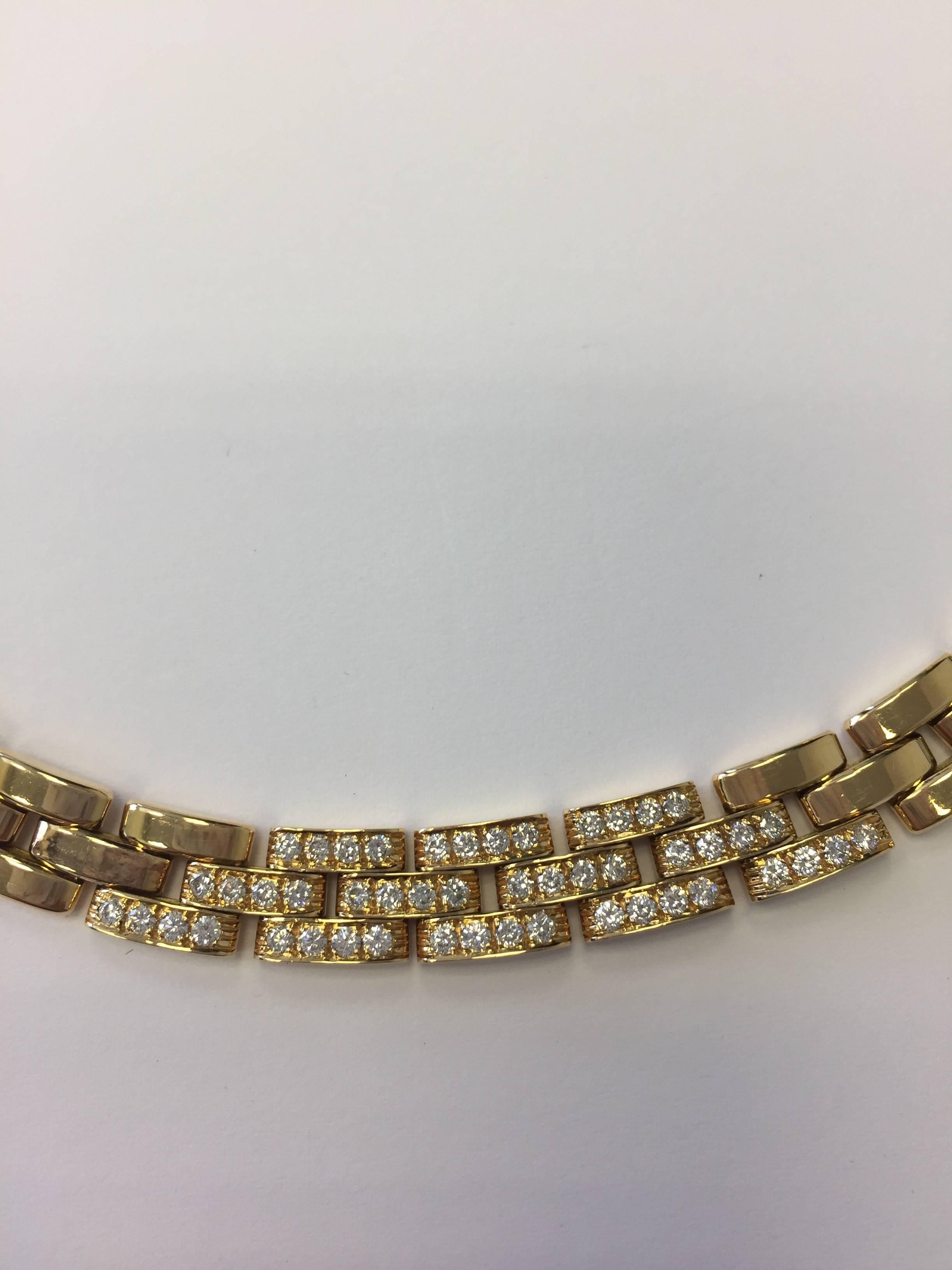 Stunning Cartier Maillon Panthere collection necklace in 18k yellow gold with white diamonds.  This necklace is in excellent condition and comes with box.  