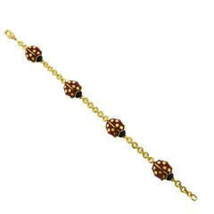 Estate Cartier Red Ladybug Yellow Gold, Black and Red Enamel Bracelet, 1990