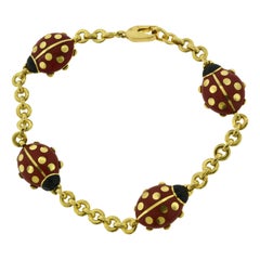 Estate Cartier Red Ladybug Yellow Gold, Black and Red Enamel Bracelet, 1990