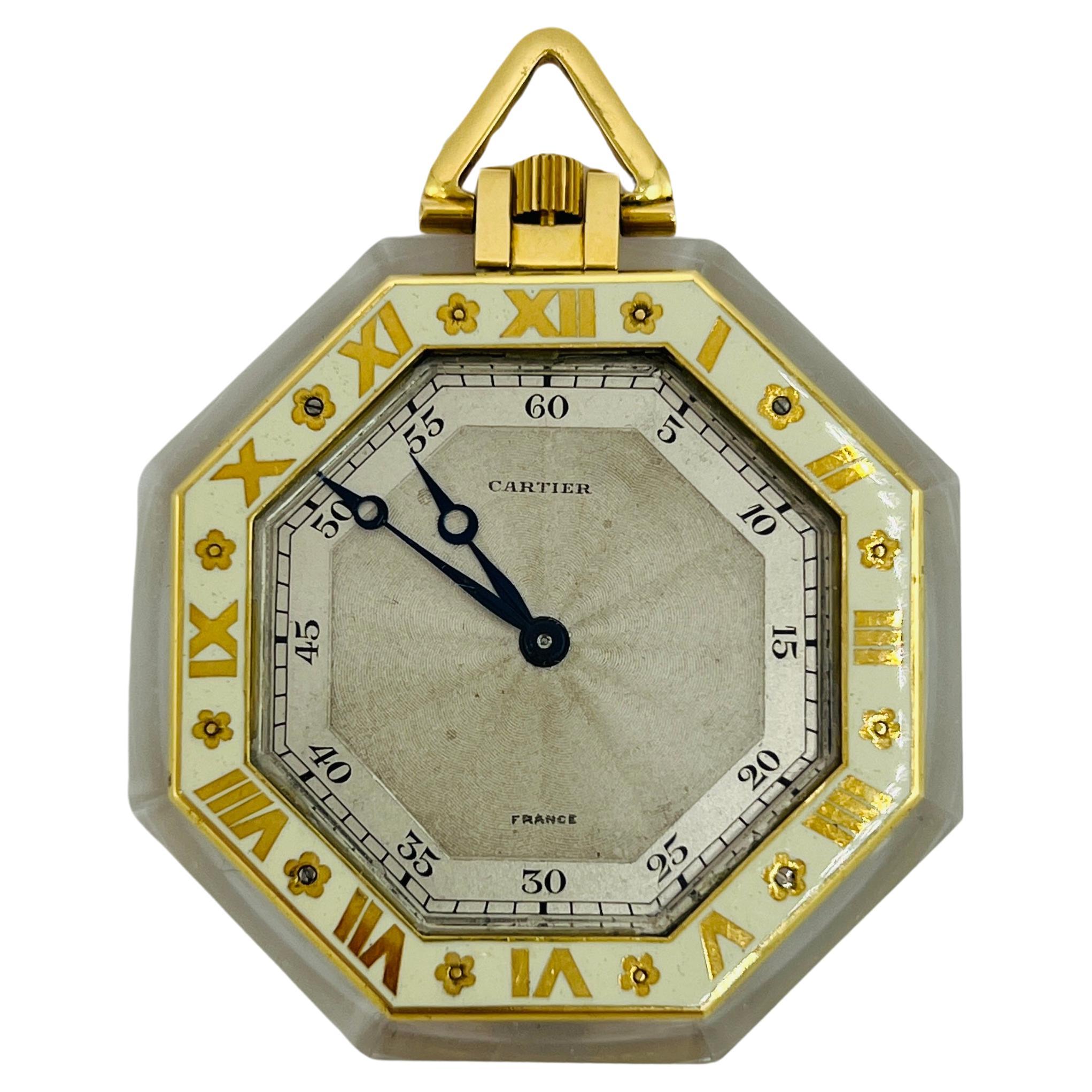 Estate Cartier Rock Crystal Pocket Watch with Skeleton Movement