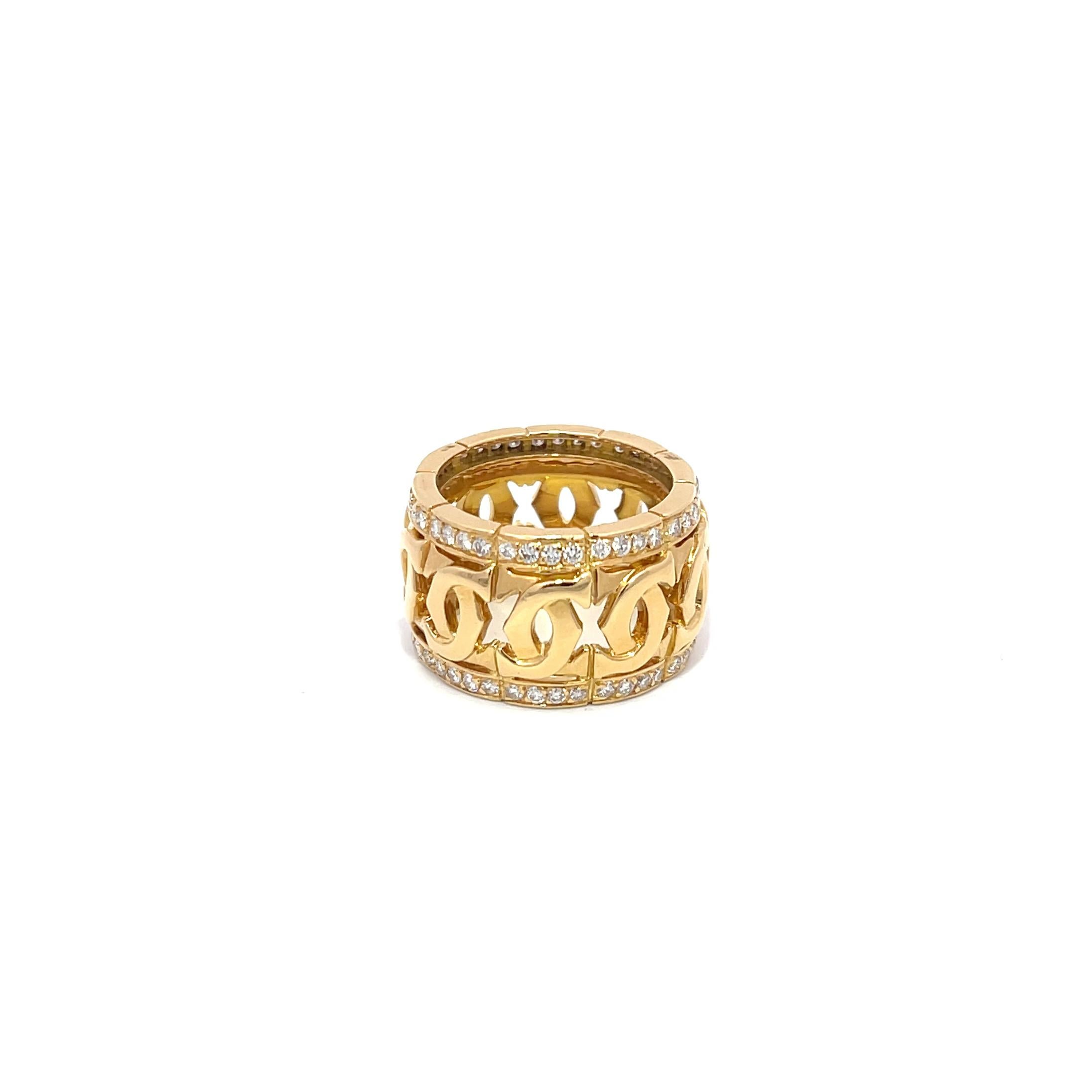 Round Cut Estate Cartier Signature C Diamond Ring 18K Yellow Gold For Sale