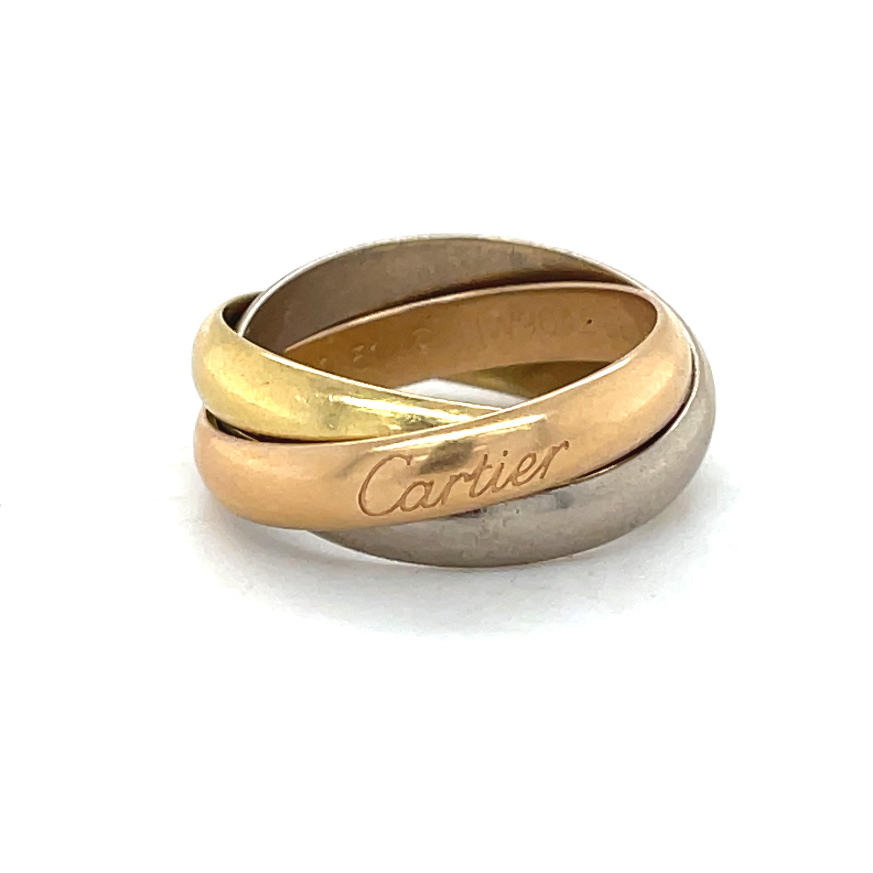 Estate Cartier Trinity Ring, 18K White, Yellow & Rose Gold, Trinity cartier ring For Sale 1