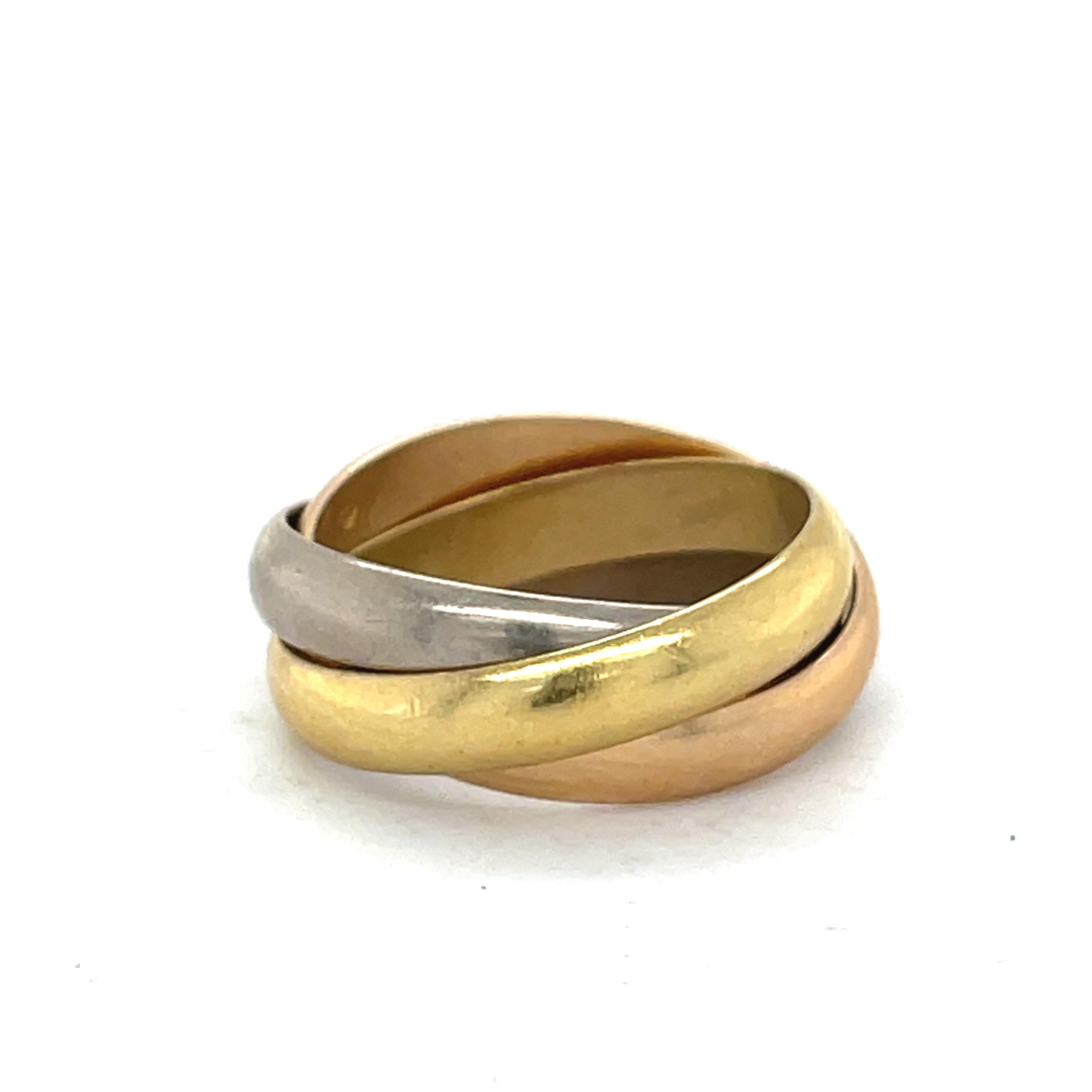 Estate Cartier Trinity Ring, 18K White, Yellow & Rose Gold, Trinity cartier ring For Sale 2