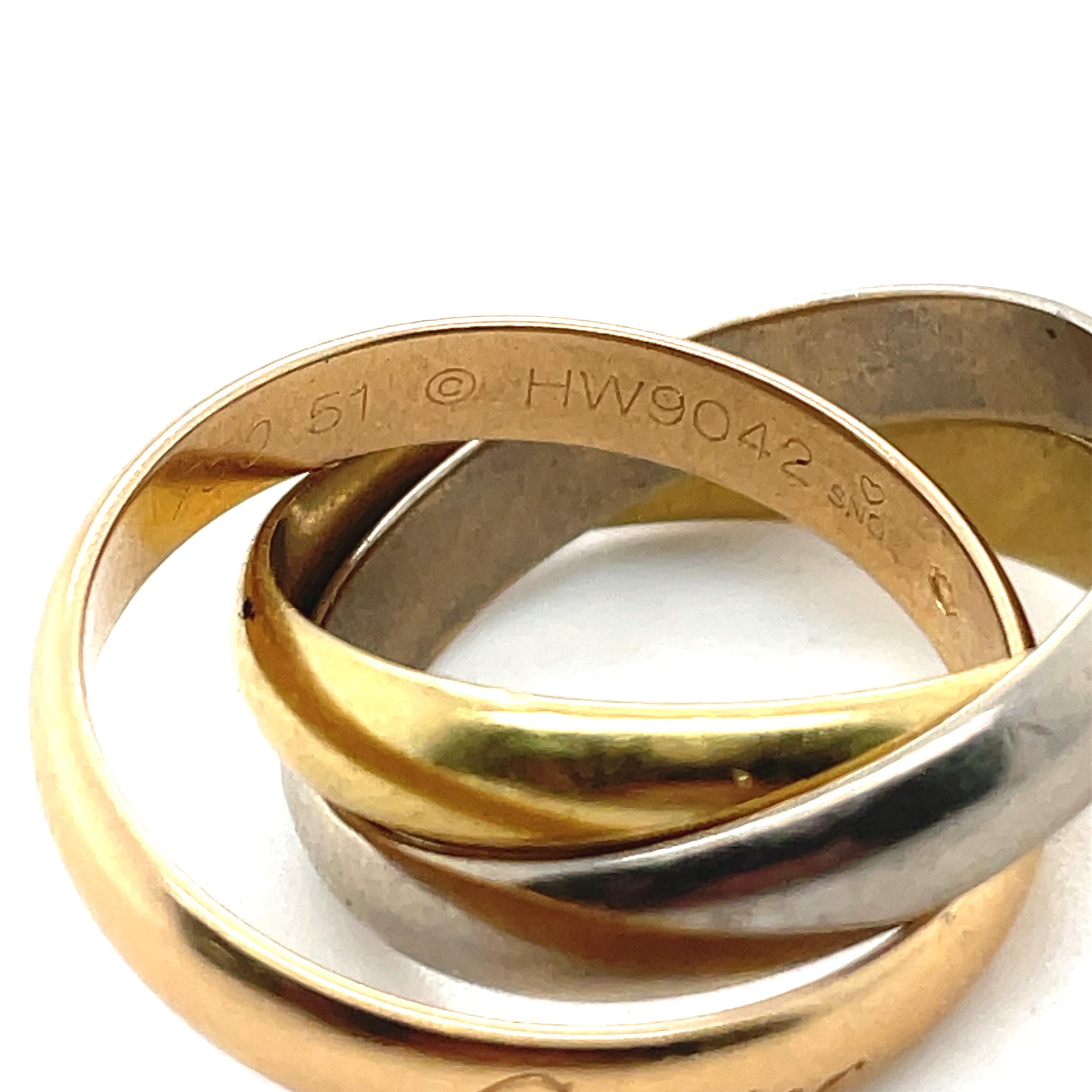 Estate Cartier Trinity Ring, 18K White, Yellow & Rose Gold, Trinity cartier ring For Sale 3