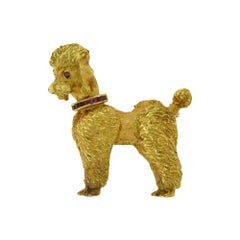 Estate Cartier Yellow Gold Poodle Brooch with Ruby Collar and Eyes