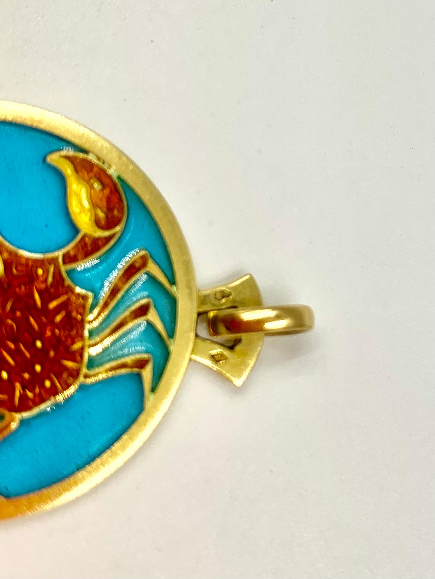 Estate Cartier Zodiac Plique-a-Jour, Polychrome Enamel 18K Yellow Gold Pendant For Sale 1