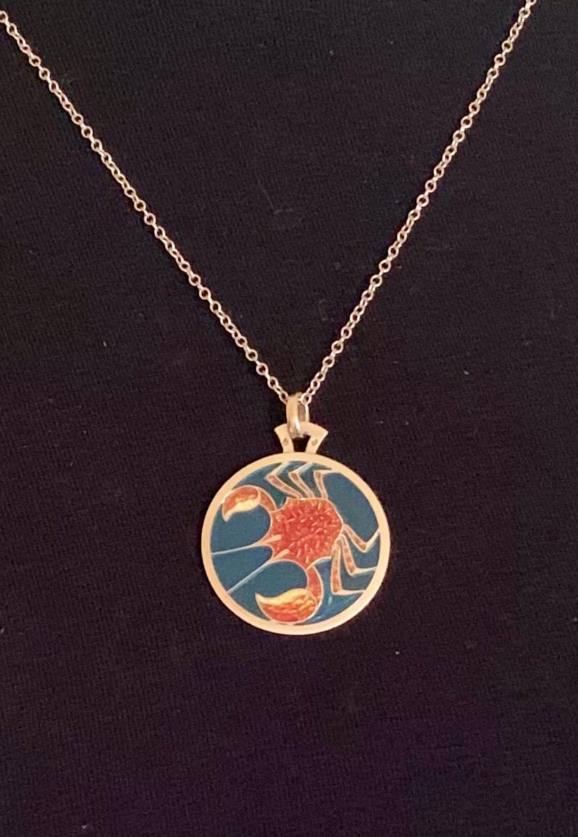 Estate Cartier Zodiac Plique-a-Jour, Polychrome Enamel 18K Yellow Gold Pendant For Sale 2