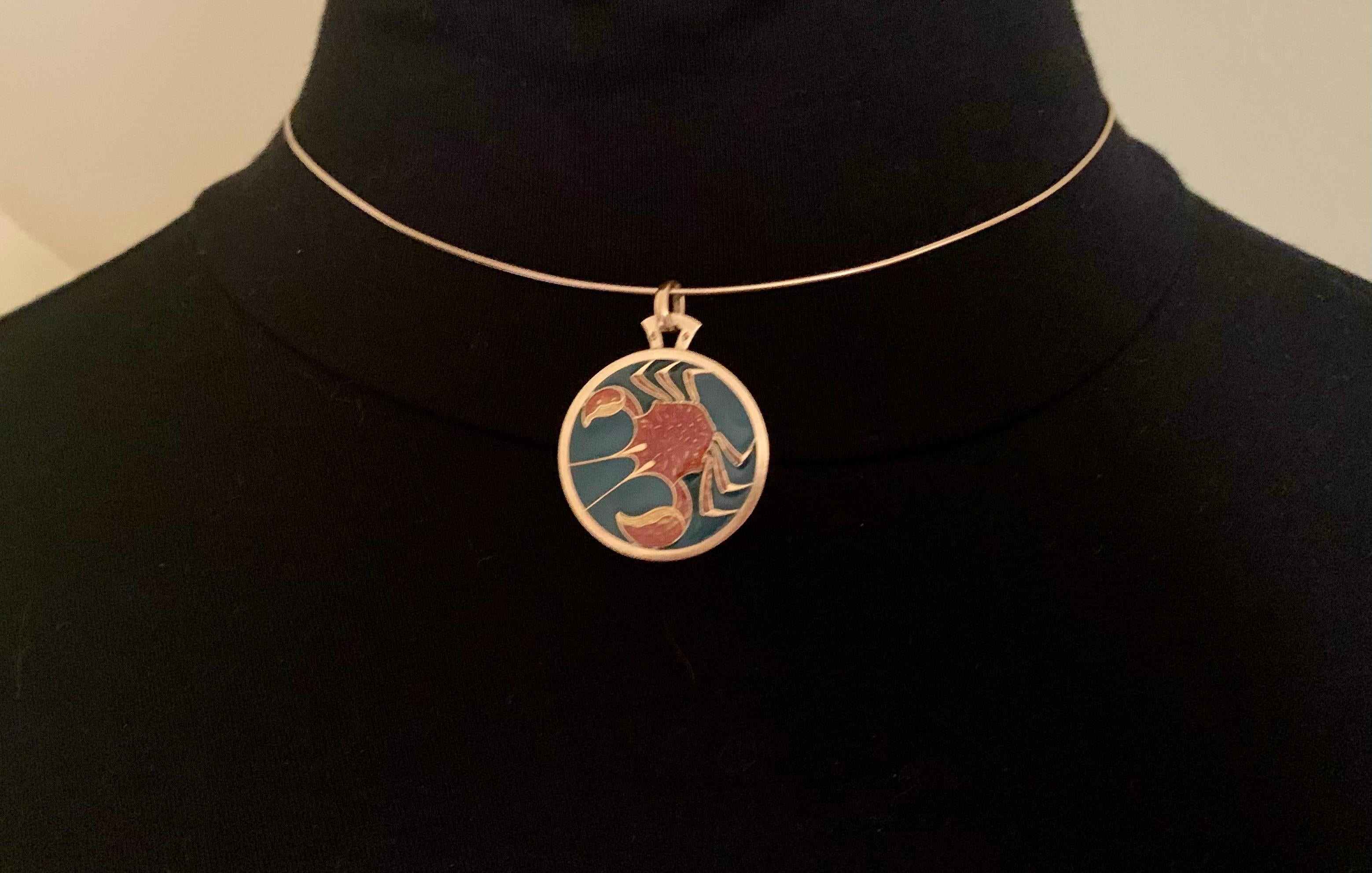 Estate Cartier Zodiac Plique-a-Jour, Polychrome Enamel 18K Yellow Gold Pendant For Sale 5
