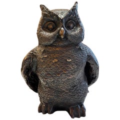 Estate Carved Bronze Owl Sculpture, circa 1950s