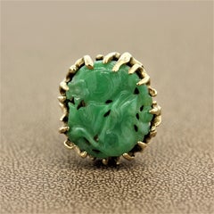 Carved Jade Gold Cocktail Ring