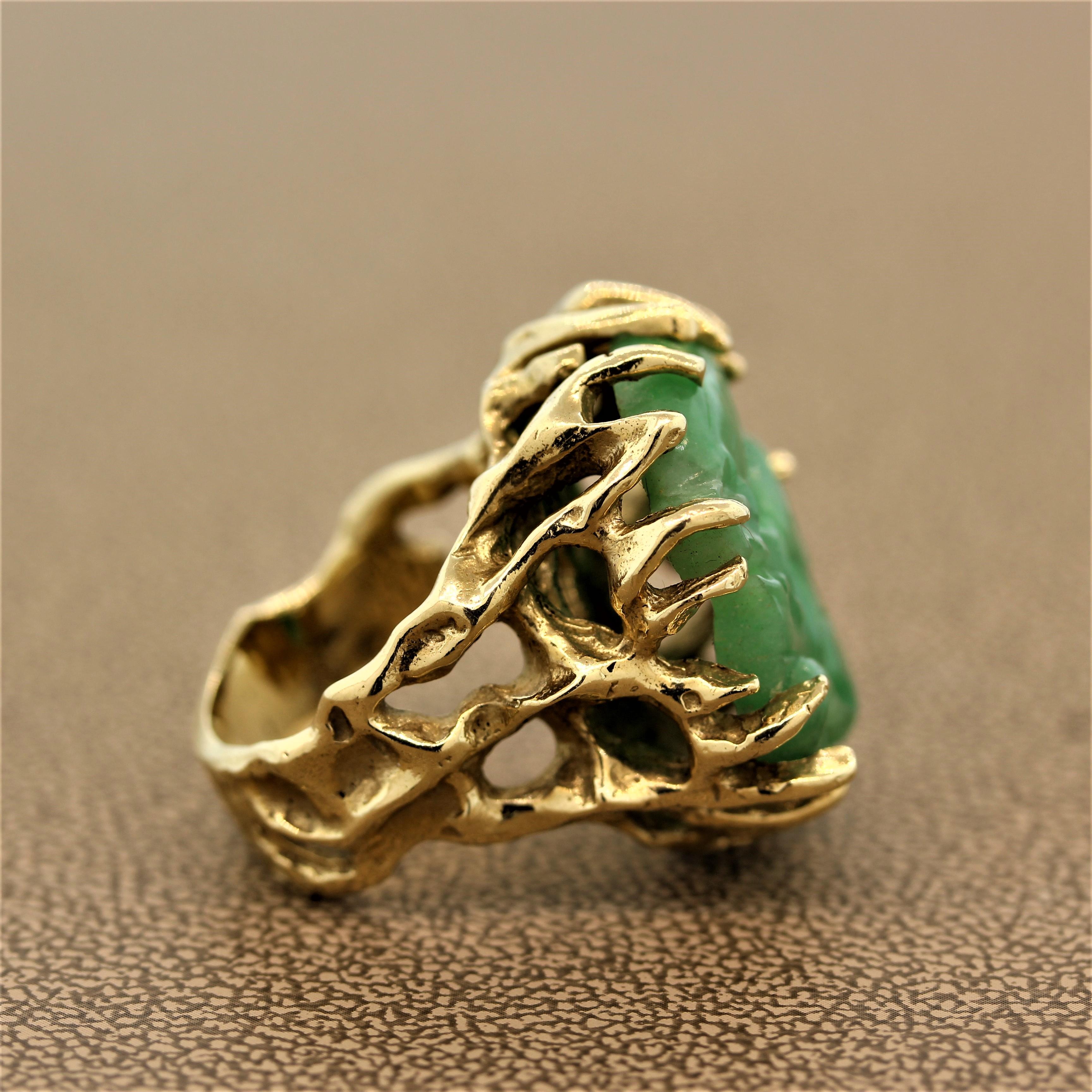 Women's Carved Jade Gold Cocktail Ring