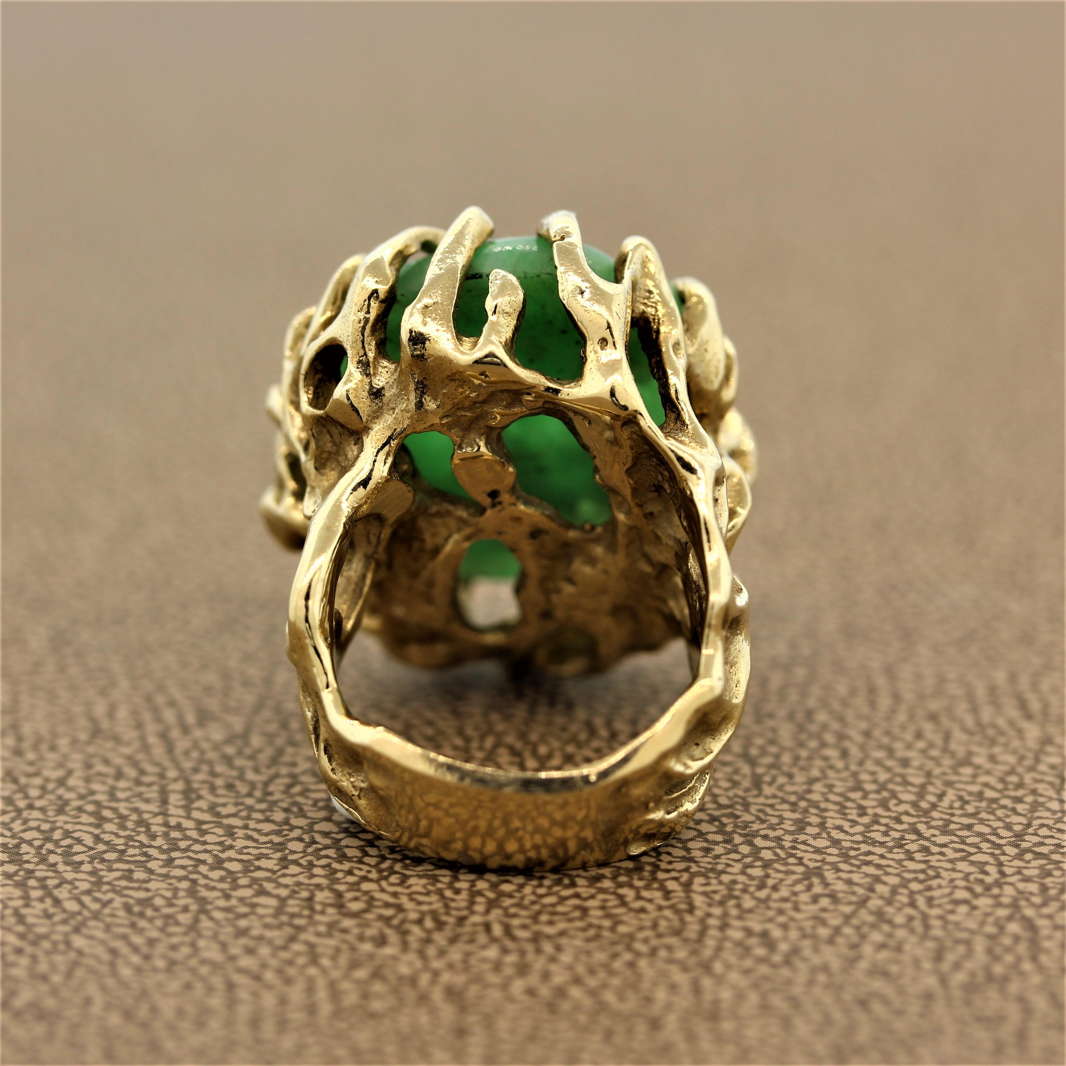 Carved Jade Gold Cocktail Ring 1