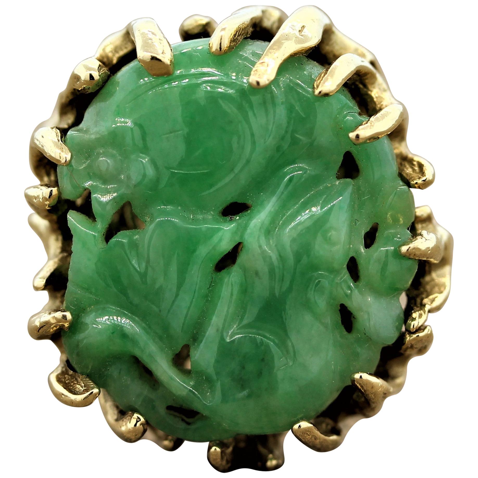 Carved Jade Gold Cocktail Ring