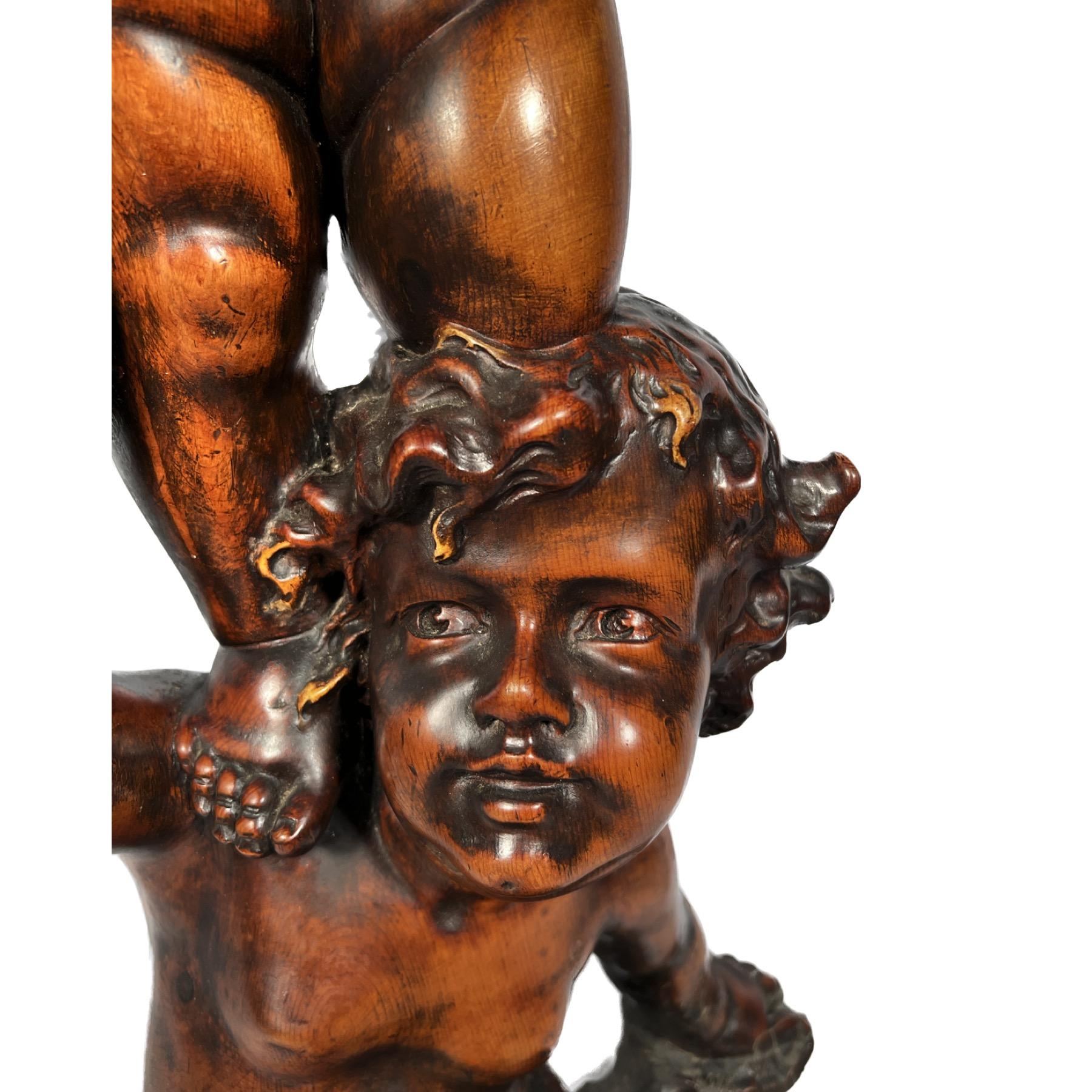 Estate Carved Wood Figurines Upholding a Torch, Circa 1950. For Sale 1