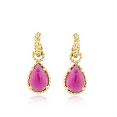 Estate Cassis 18K Gold Pear Shape Rubellite Tourmaline Drop Earrings