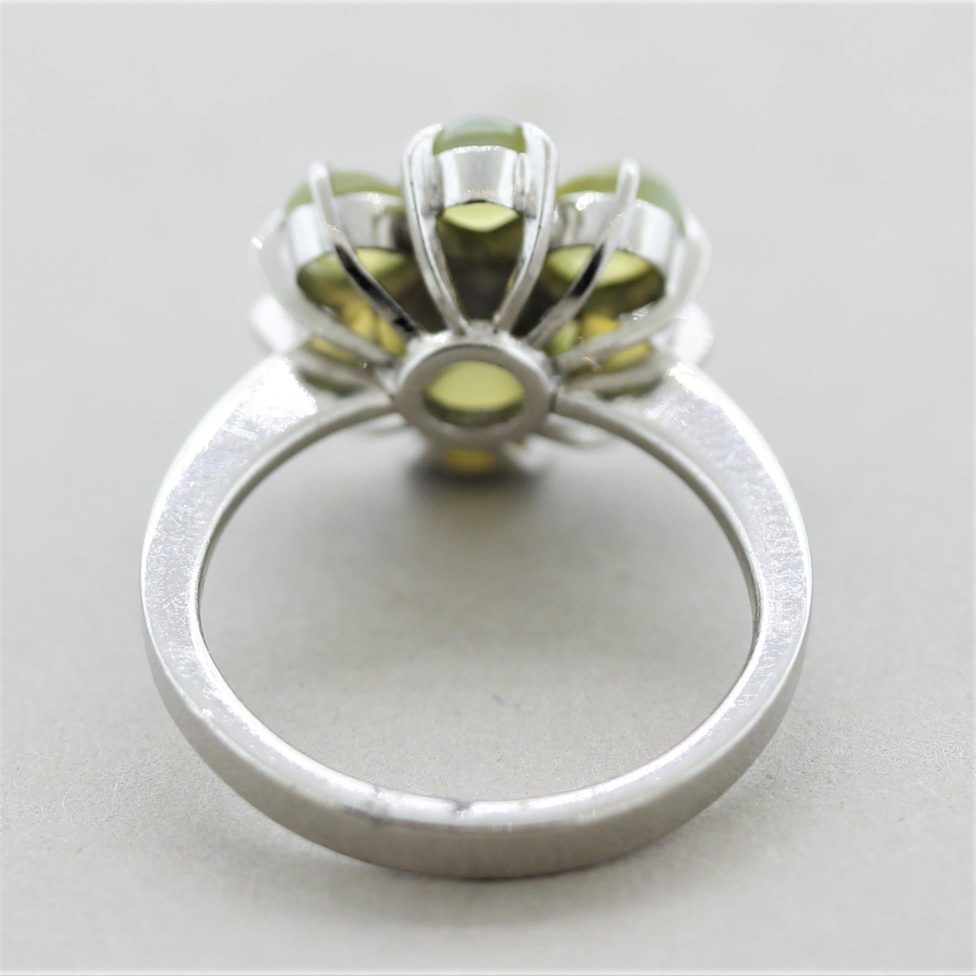 Women's Estate Cat’s Eye Chrysoberyl Diamond Platinum Flower Ring For Sale