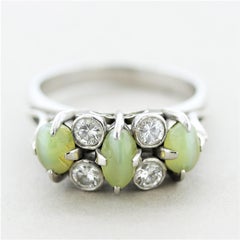 Estate Cats Eye Chrysoberyl Diamond Platinum Ring