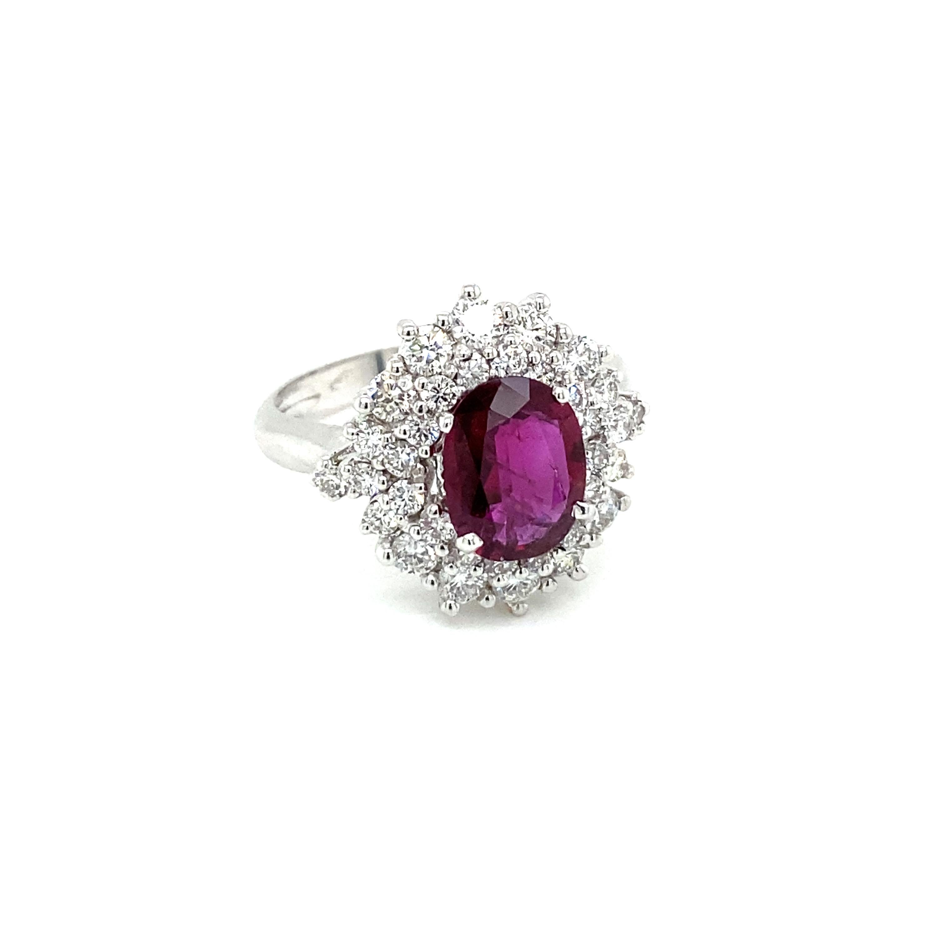 Estate Certified 1.94 Carat Ruby Diamond Cluster Ring For Sale 5