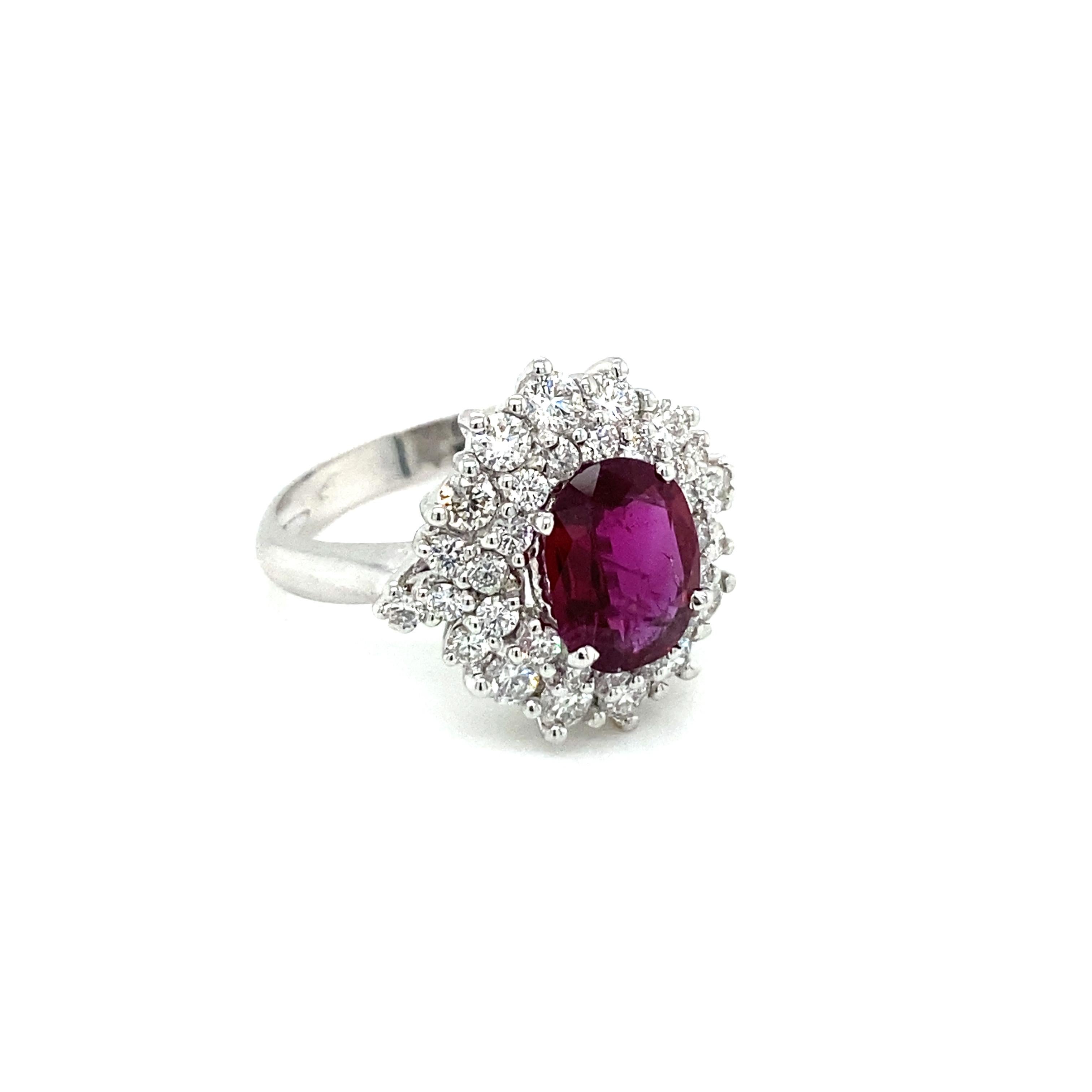 Estate Certified 1.94 Carat Ruby Diamond Cluster Ring For Sale 7