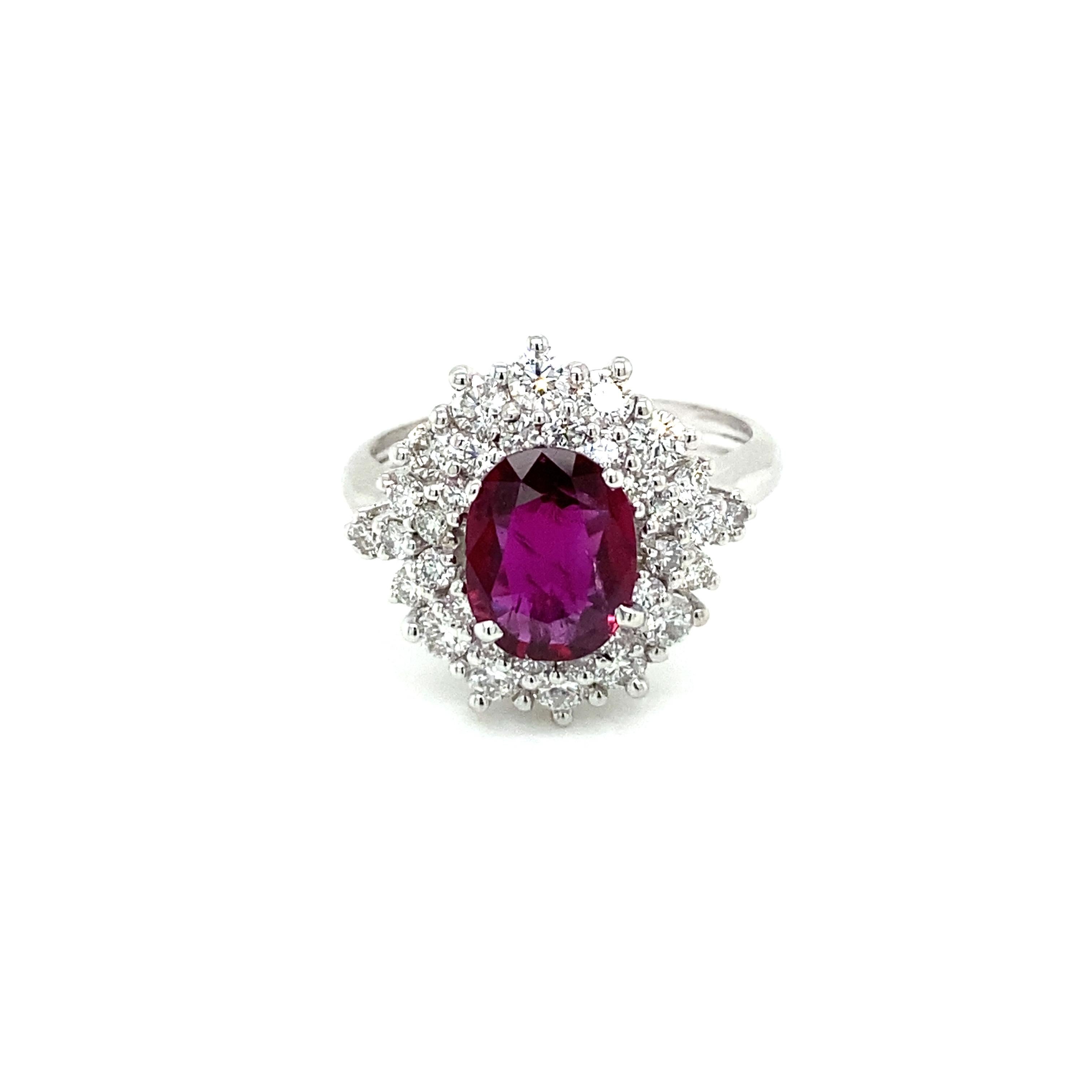 Mixed Cut Estate Certified 1.94 Carat Ruby Diamond Cluster Ring For Sale