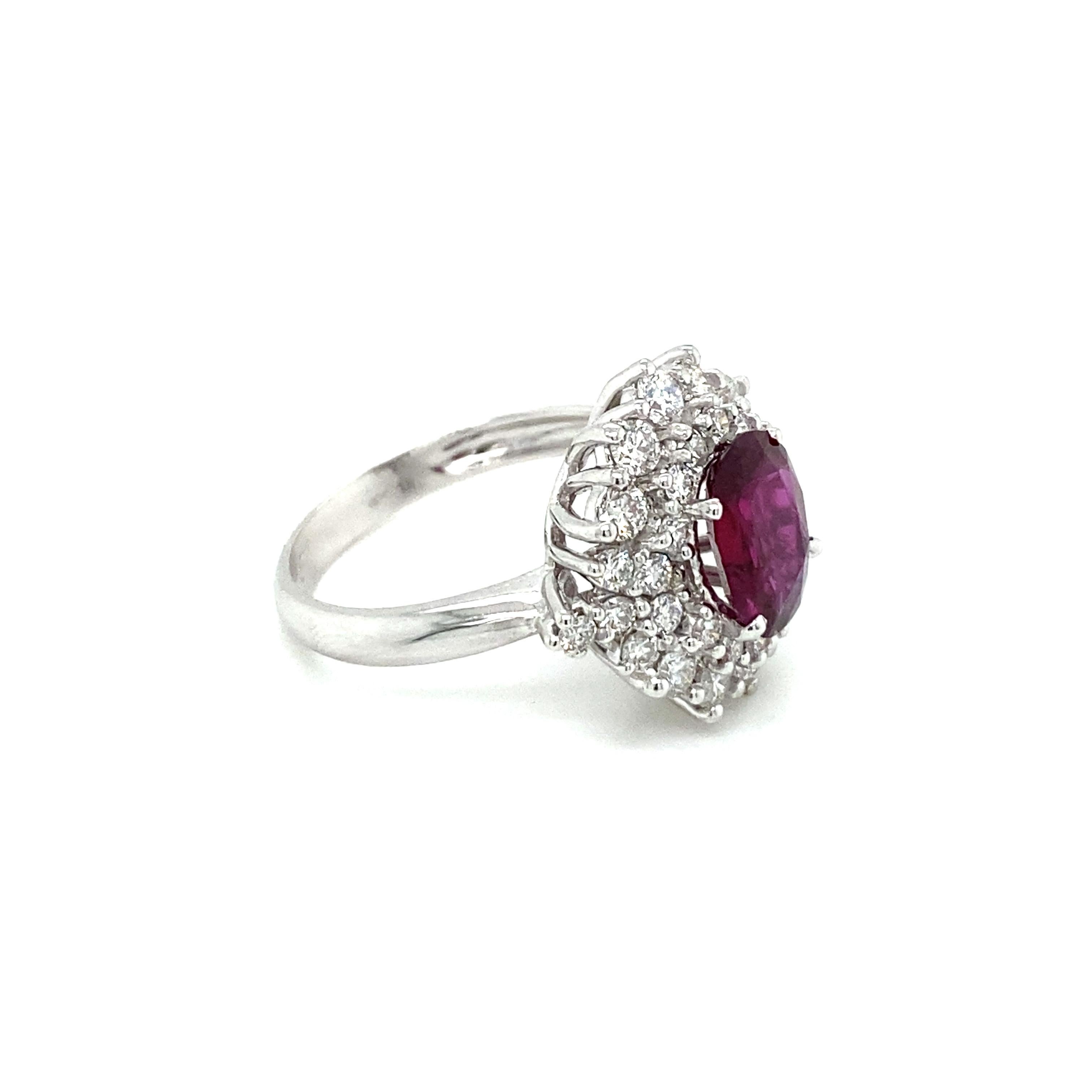 Estate Certified 1.94 Carat Ruby Diamond Cluster Ring For Sale 1