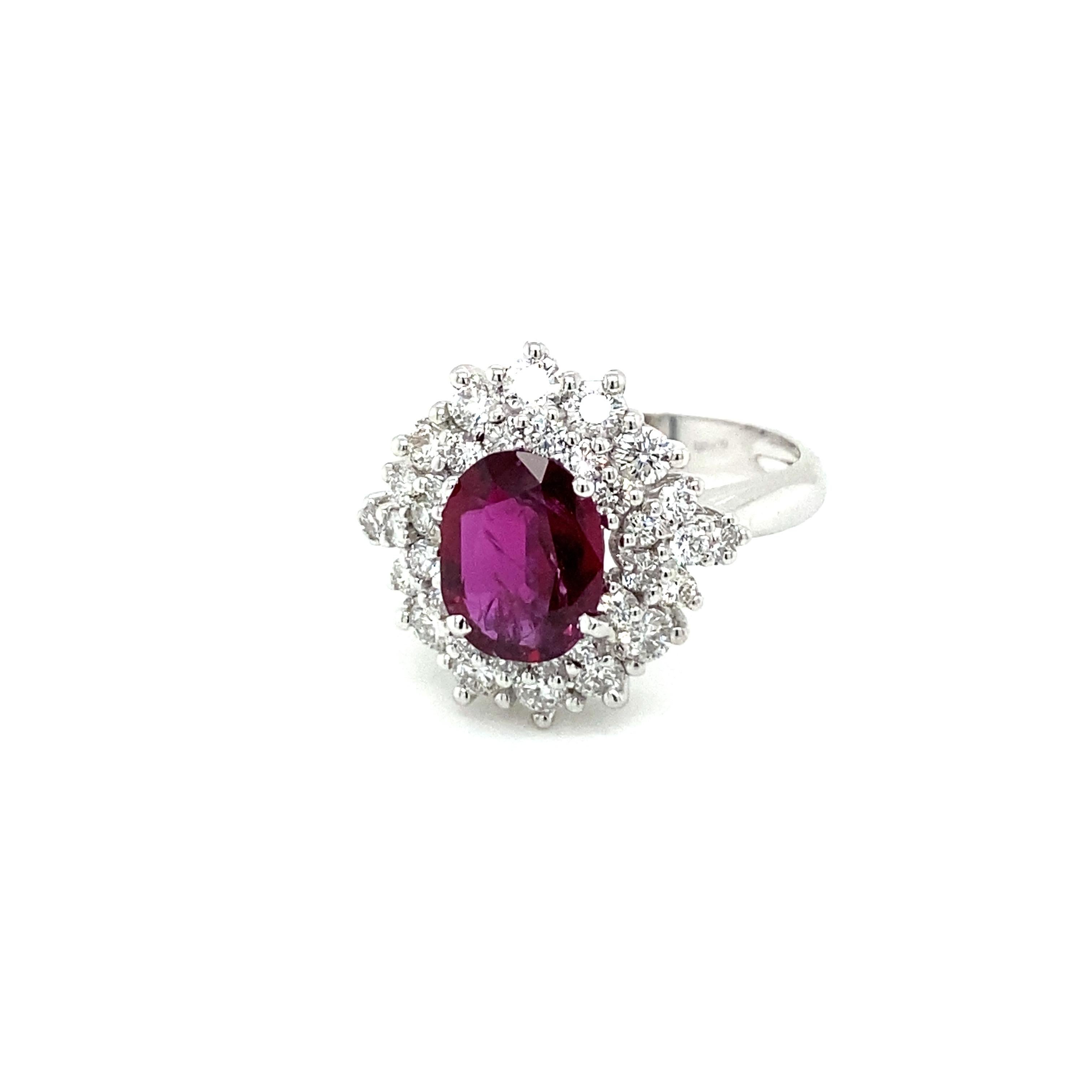 Estate Certified 1.94 Carat Ruby Diamond Cluster Ring For Sale 2