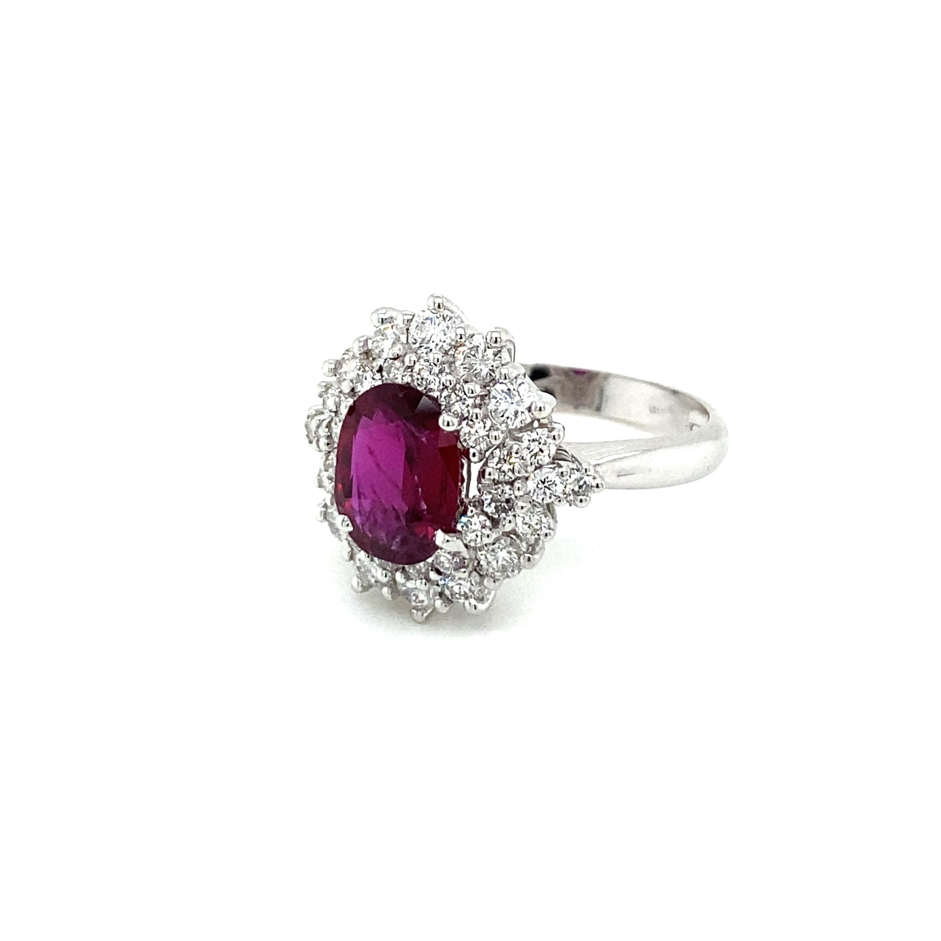 Estate Certified 1.94 Carat Ruby Diamond Cluster Ring For Sale 3