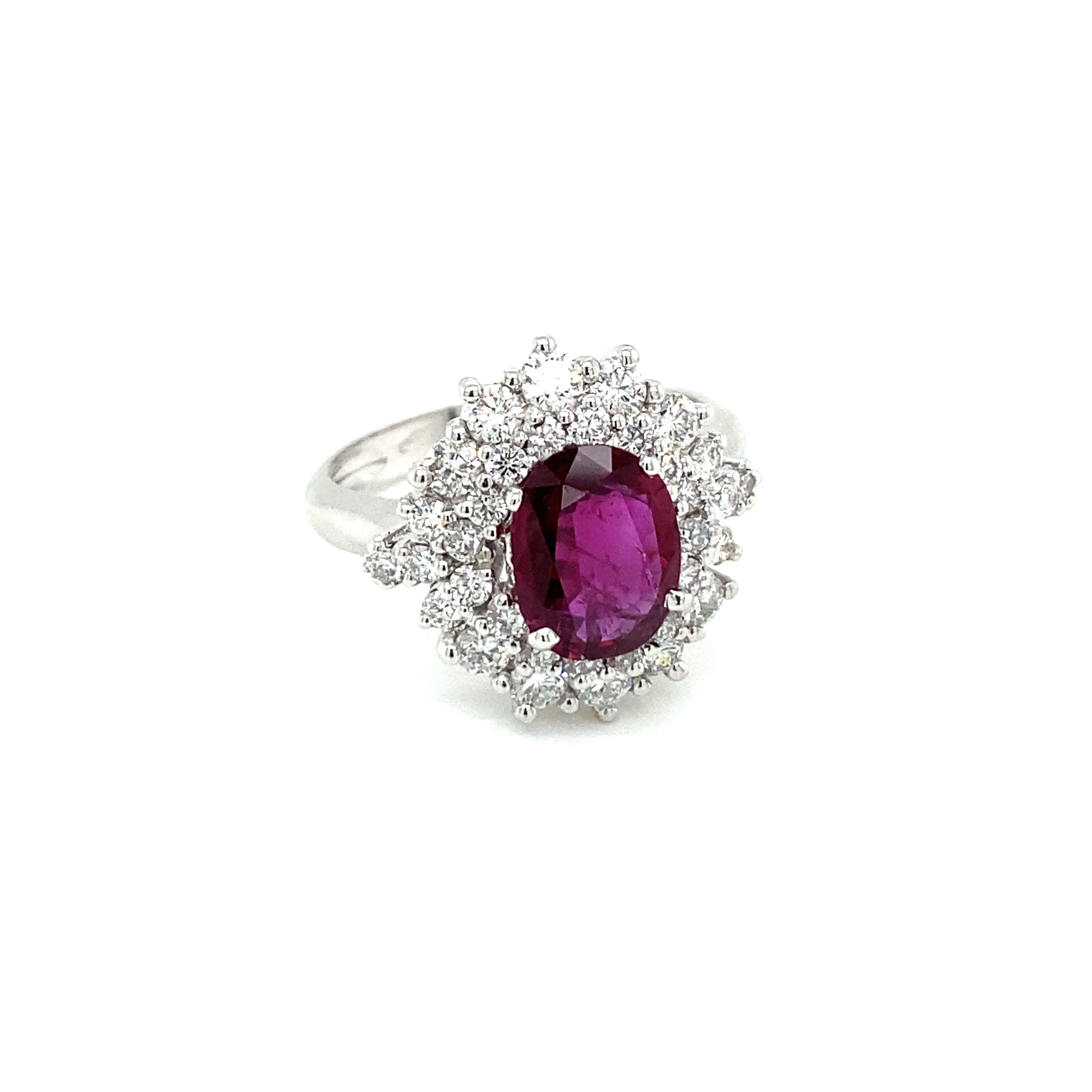 Estate Certified 1.94 Carat Ruby Diamond Cluster Ring For Sale 4