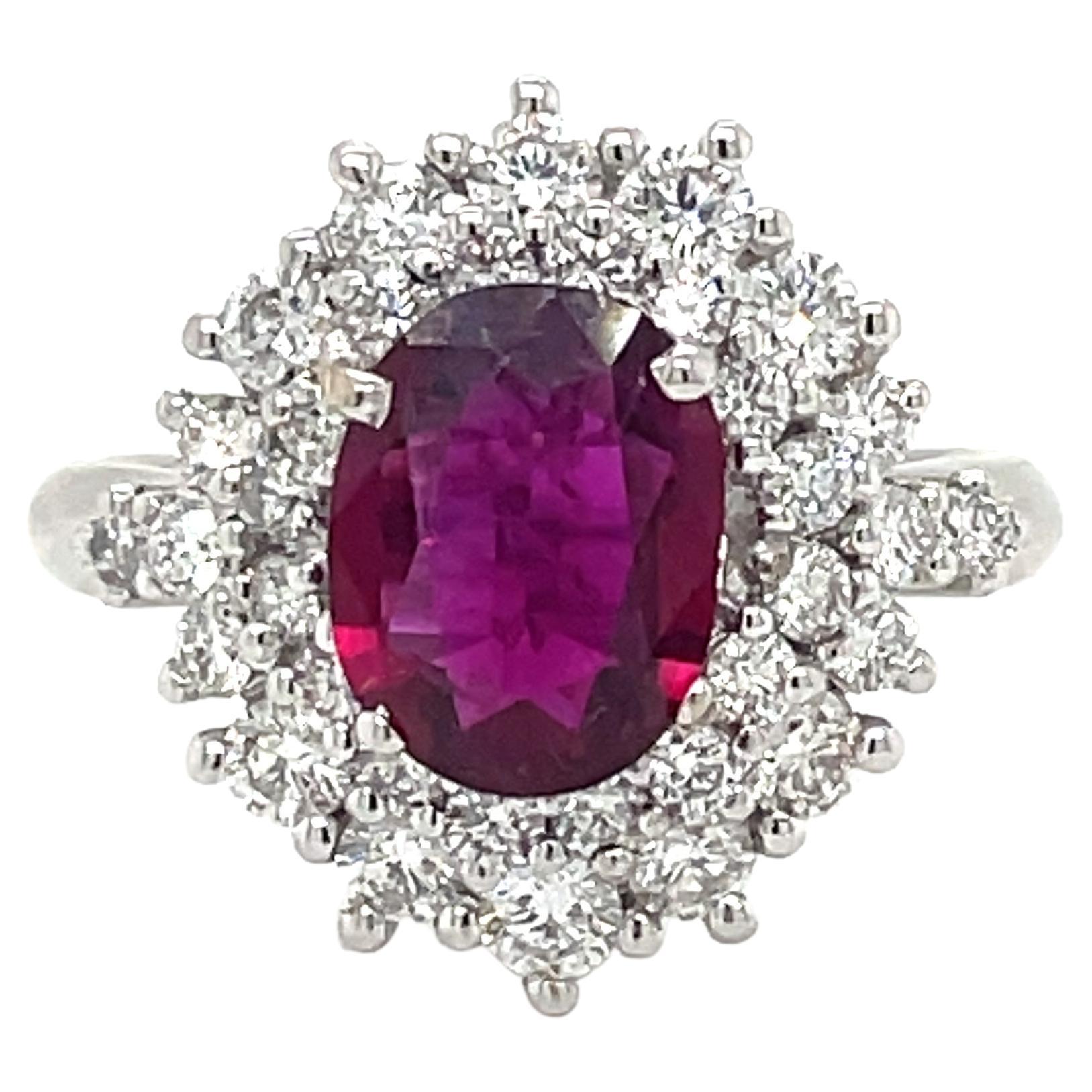 Estate Certified 1.94 Carat Ruby Diamond Cluster Ring For Sale
