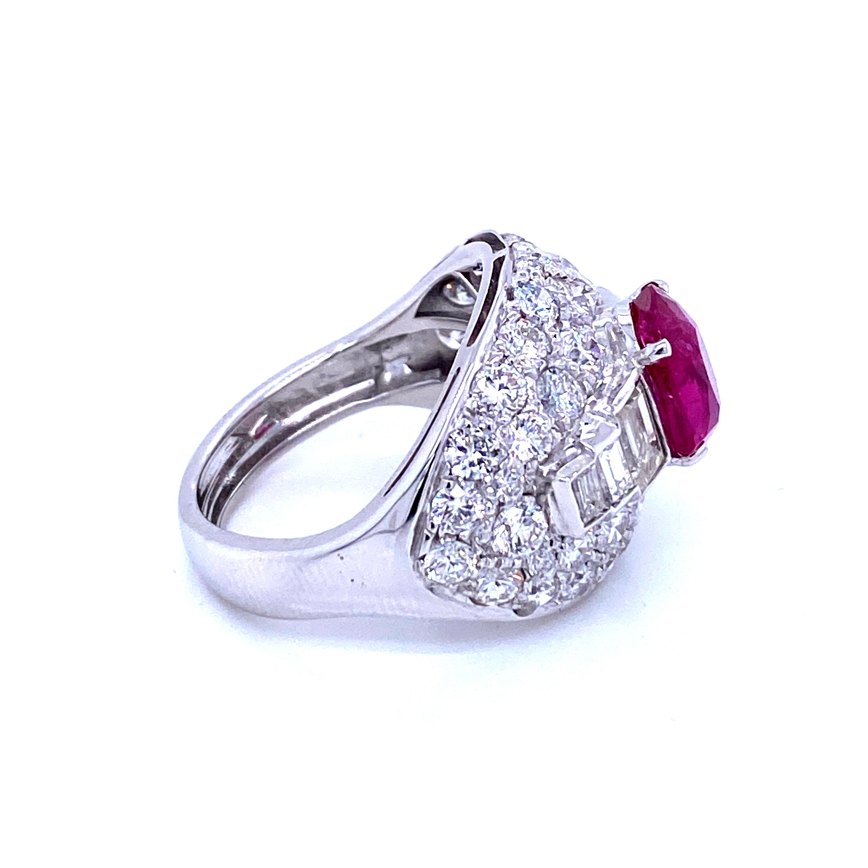 Estate Certified 2.52 Carat Unheated Burma Ruby 3.80 Carat Diamond Trombino Ring 5