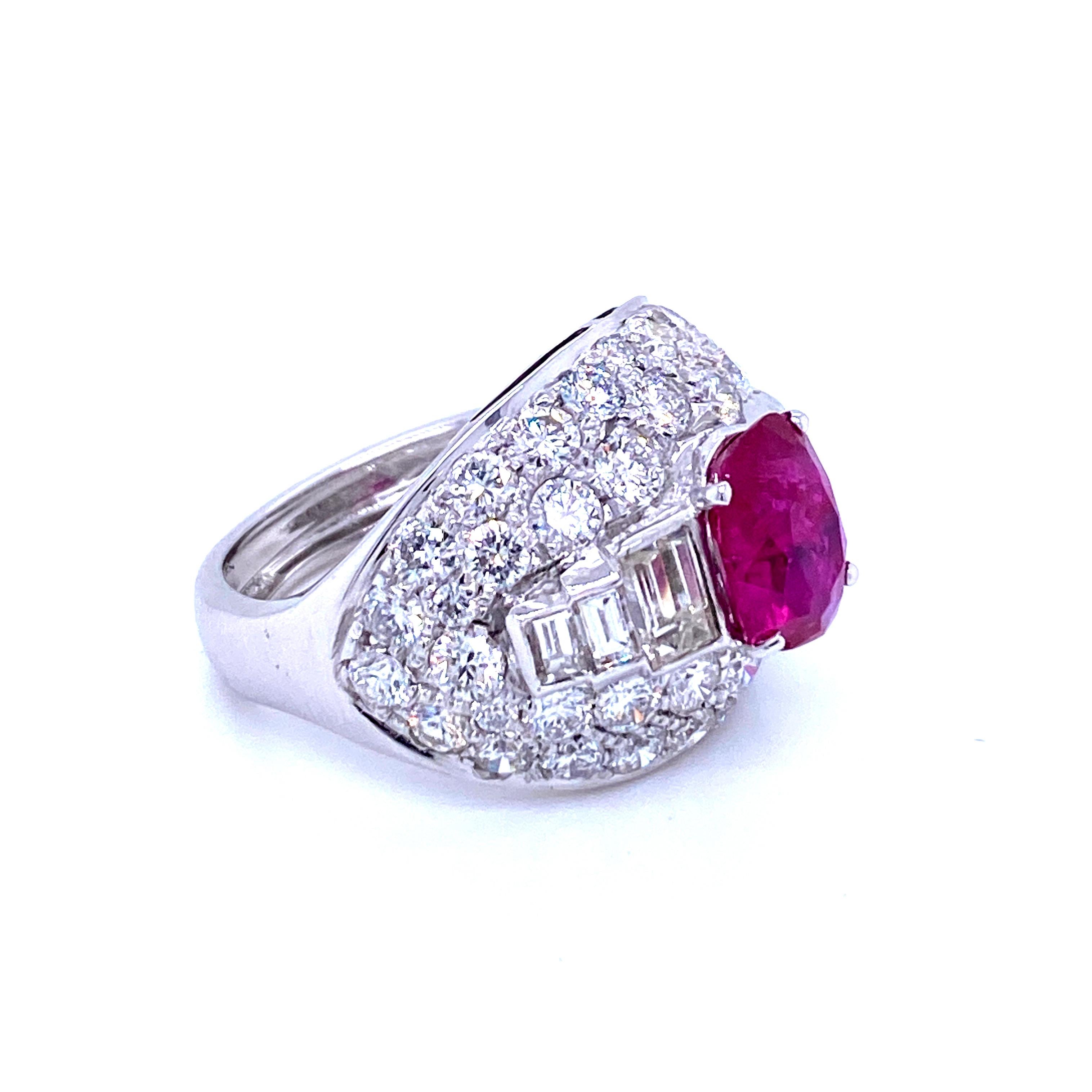 Estate Certified 2.52 Carat Unheated Burma Ruby 3.80 Carat Diamond Trombino Ring 6