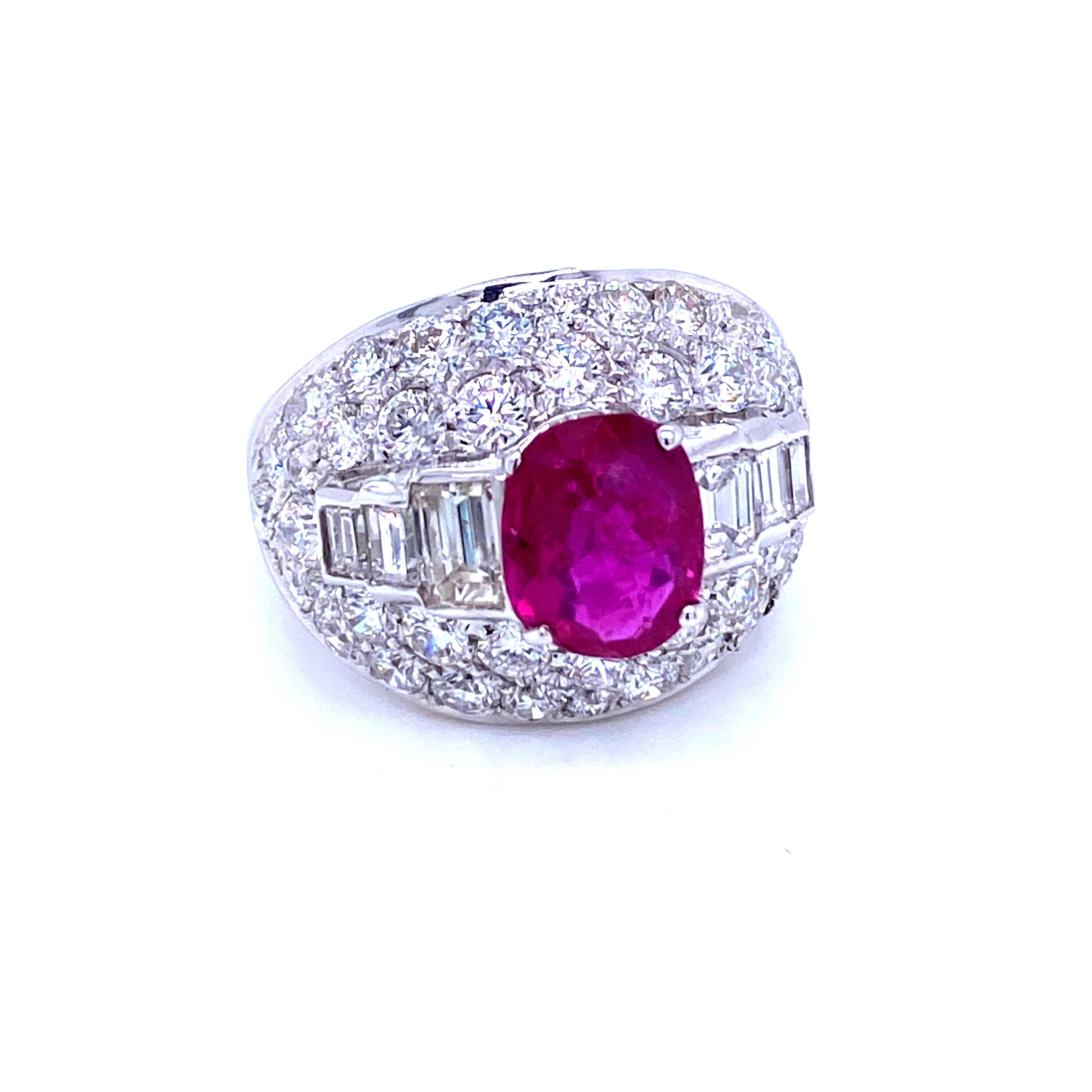 Oval Cut Estate Certified 2.52 Carat Unheated Burma Ruby 3.80 Carat Diamond Trombino Ring