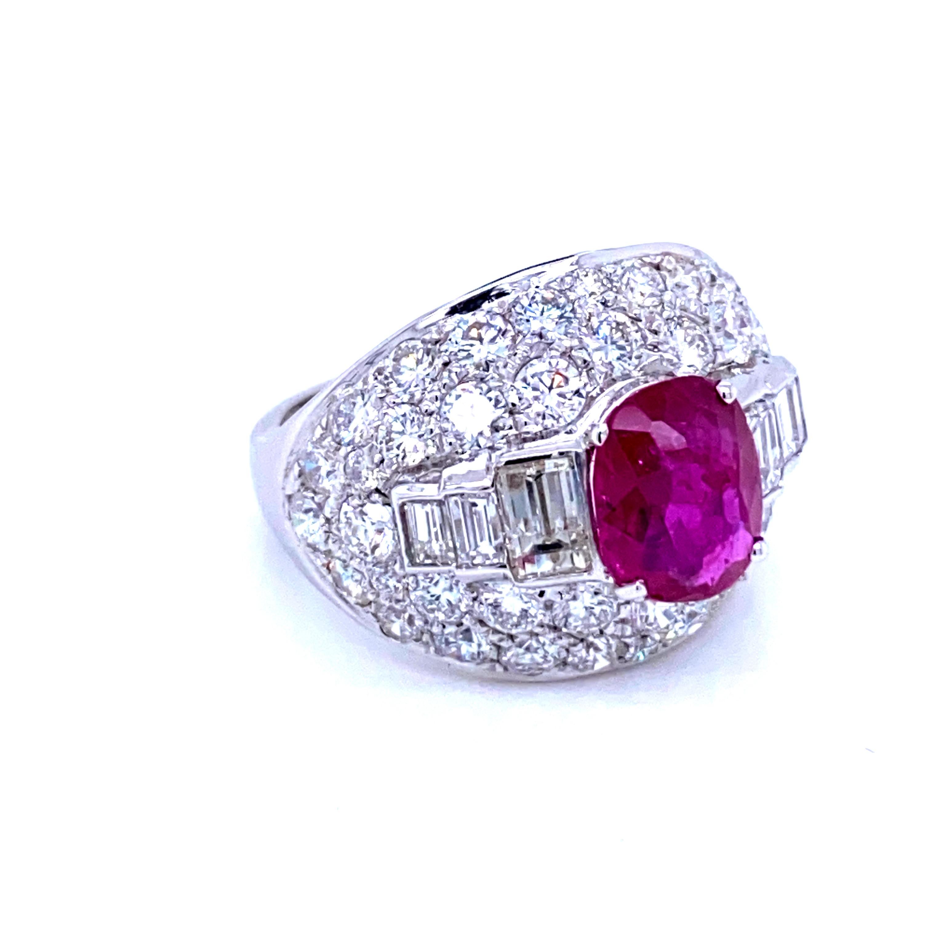 Estate Certified 2.52 Carat Unheated Burma Ruby 3.80 Carat Diamond Trombino Ring 1